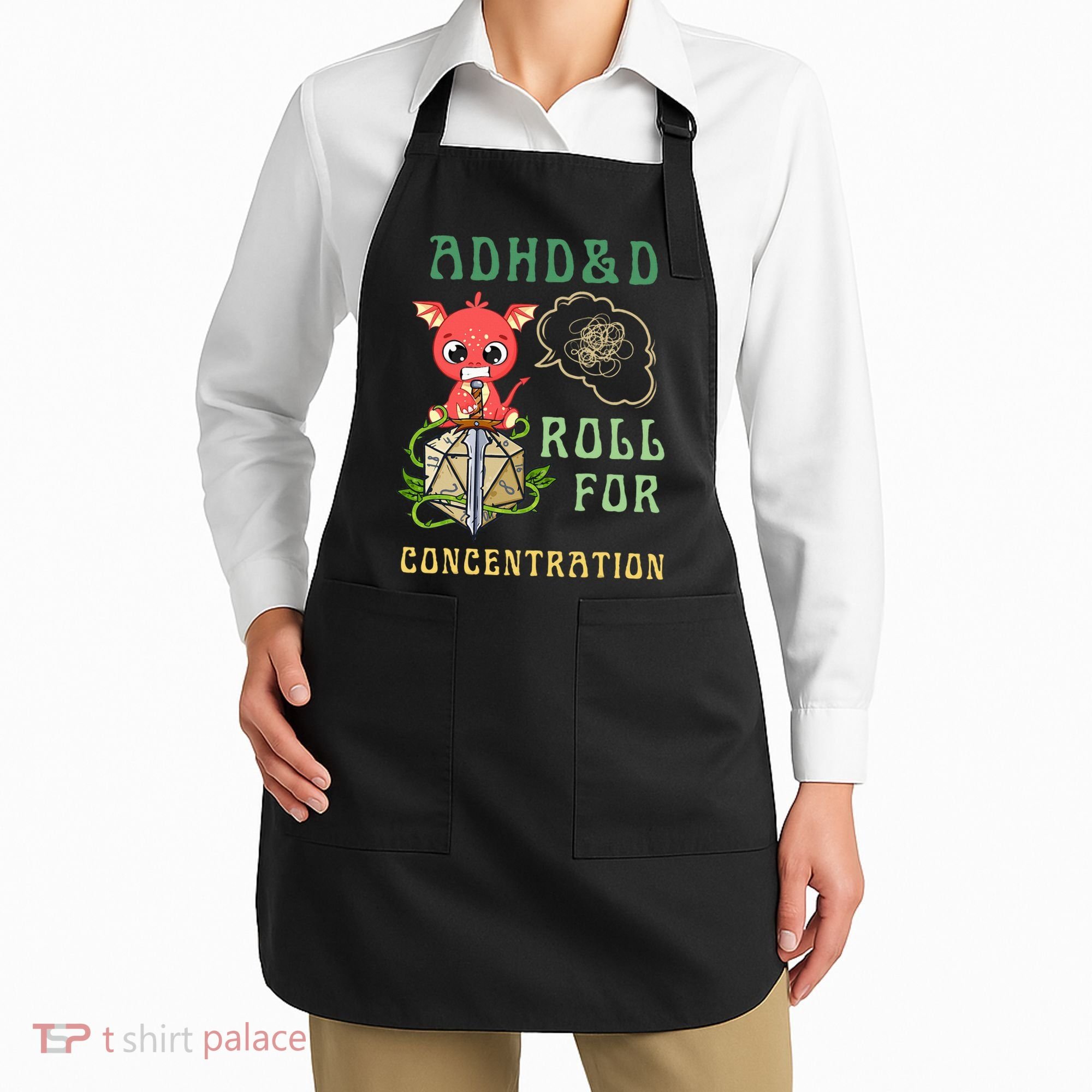 Adhd&D Roll For Concentration Funny Quote Gamer Apparel Apron