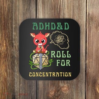 Adhd&D Roll For Concentration Funny Quote Gamer Apparel Coaster