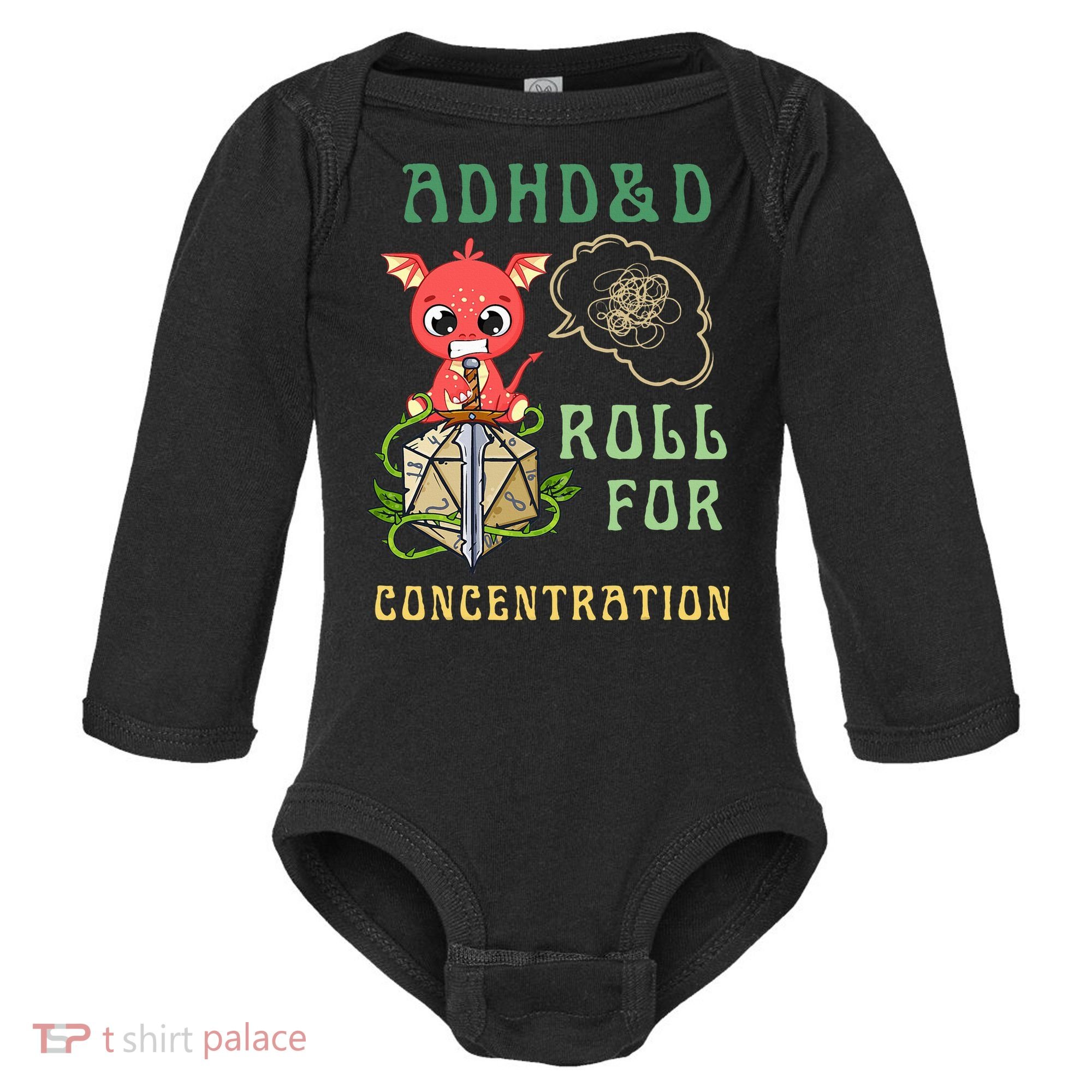 Adhd&D Roll For Concentration Funny Quote Gamer Apparel Baby Long Sleeve Bodysuit