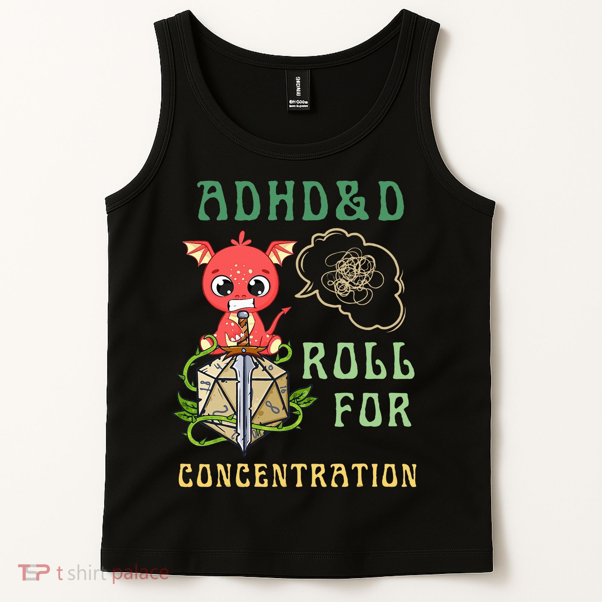 Adhd&D Roll For Concentration Funny Quote Gamer Apparel Tank Top