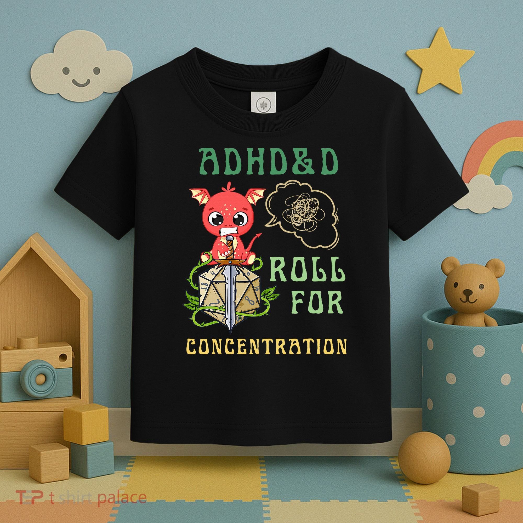 Adhd&D Roll For Concentration Funny Quote Gamer Apparel Toddler T-Shirt