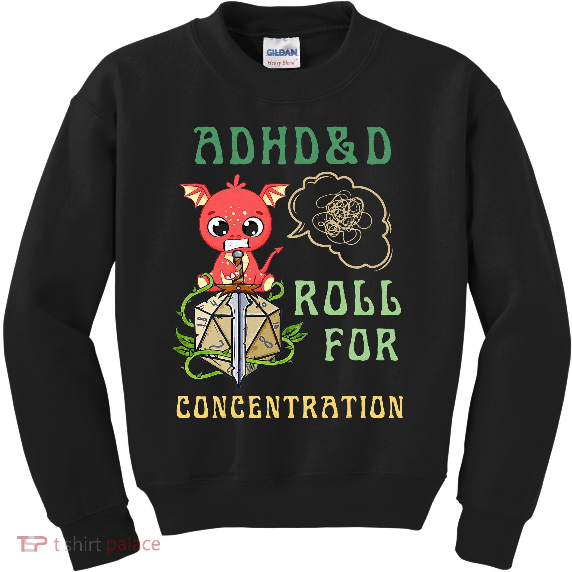 Adhd&D Roll For Concentration Funny Quote Gamer Apparel Kids Sweatshirt
