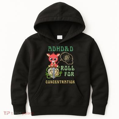 Adhd&D Roll For Concentration Funny Quote Gamer Apparel Kids Hoodie
