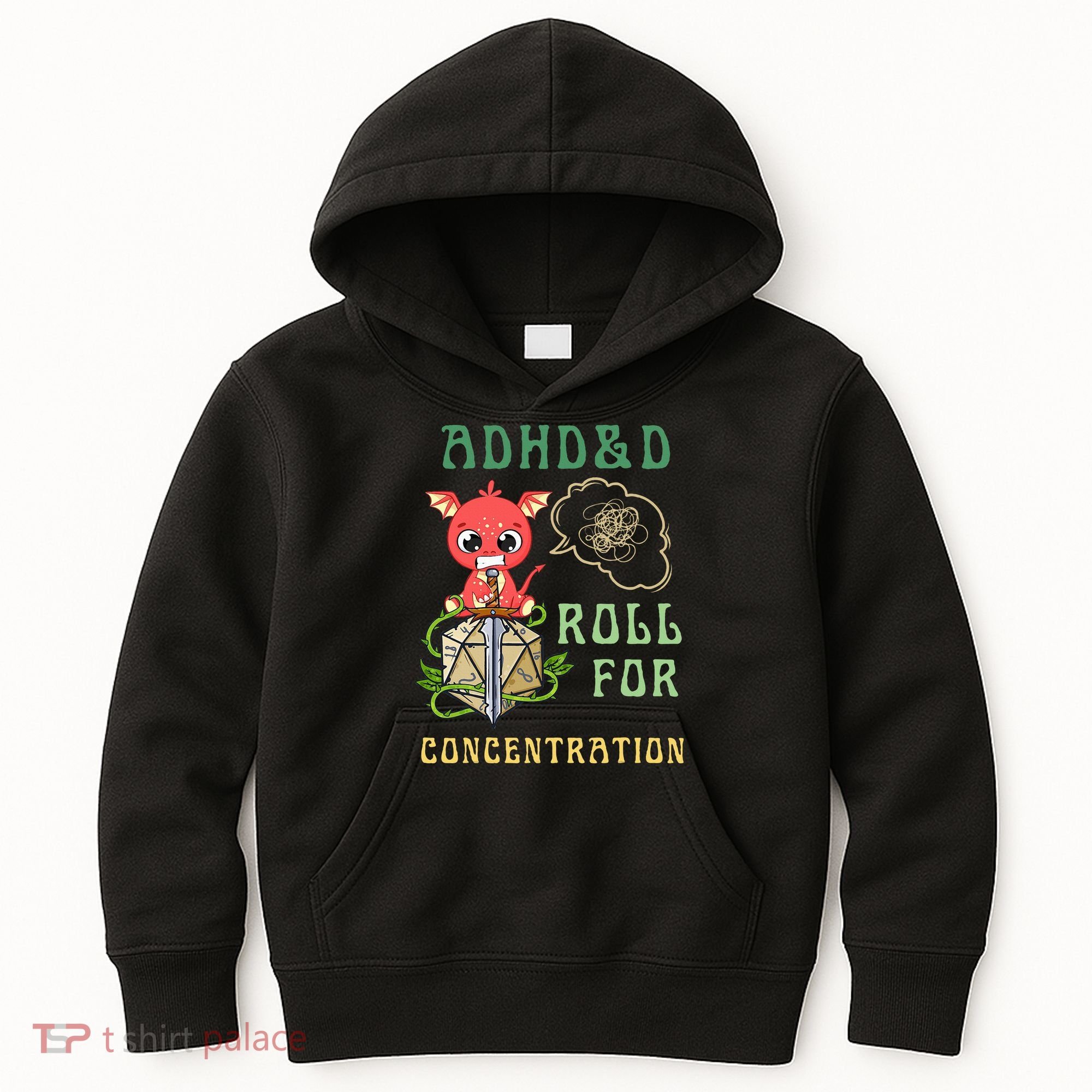 Adhd&D Roll For Concentration Funny Quote Gamer Apparel Kids Hoodie
