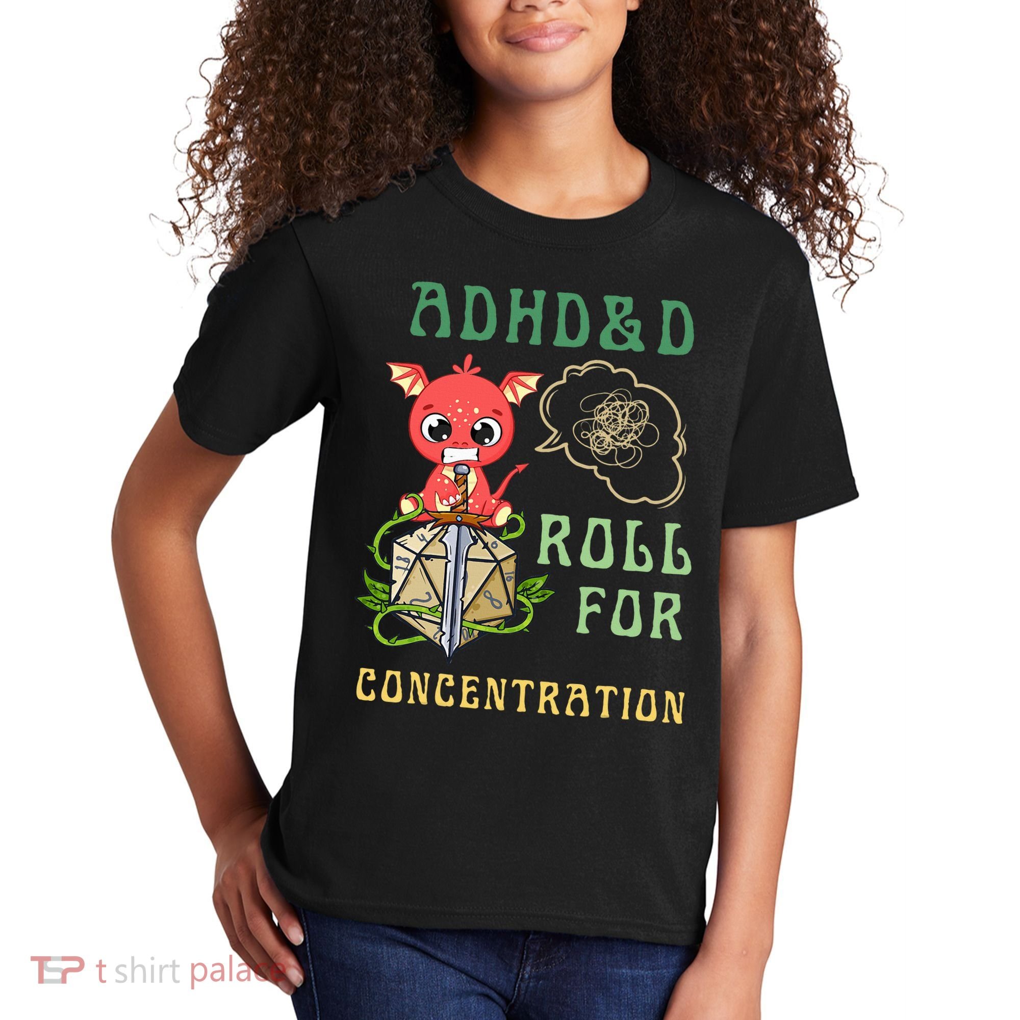 Adhd&D Roll For Concentration Funny Quote Gamer Apparel Kids T-Shirt