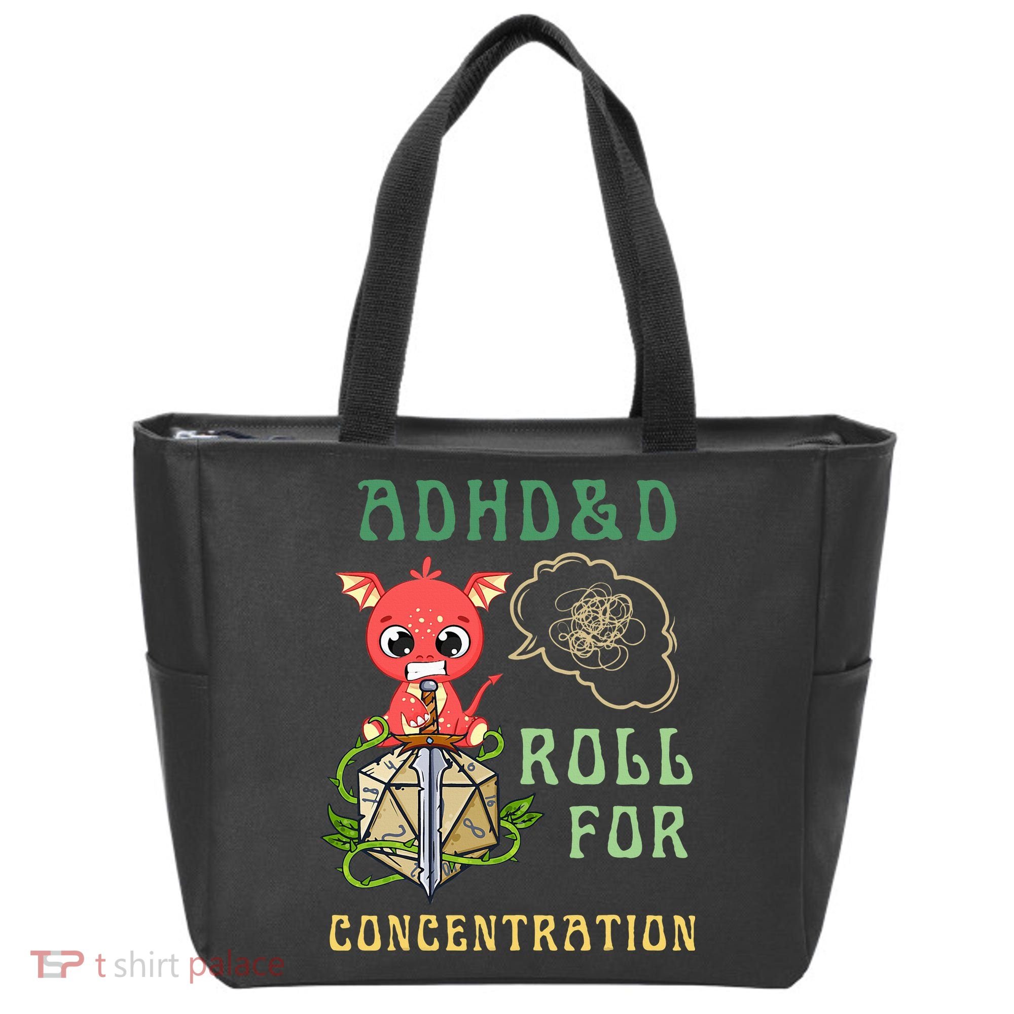 Adhd&D Roll For Concentration Funny Quote Gamer Apparel Tote Bag