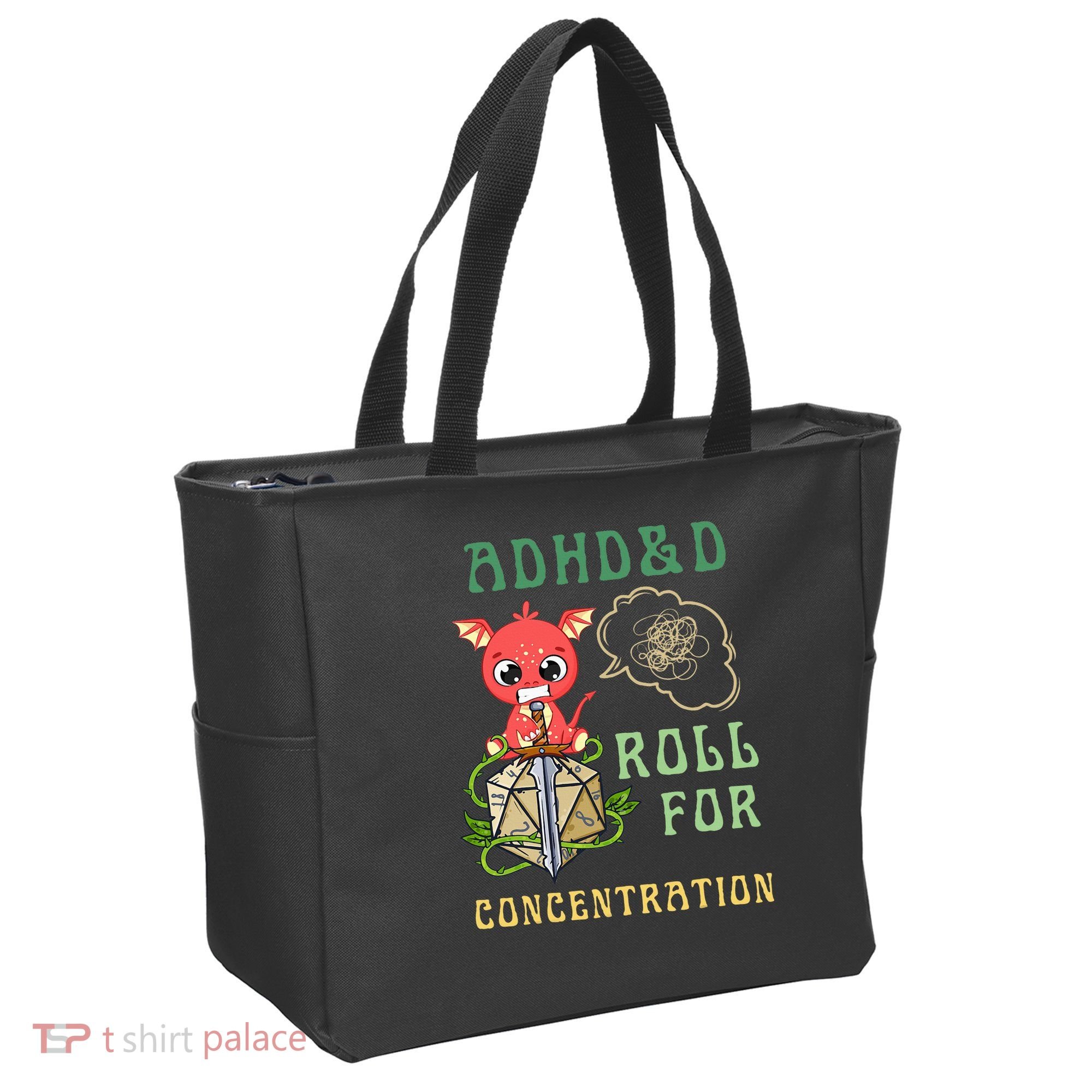 Adhd&D Roll For Concentration Funny Quote Gamer Apparel Tote Bag
