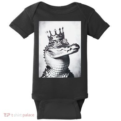 Alligator Royal Gator King  Crowned Crocodile Art Alligator Gift Baby Bodysuit