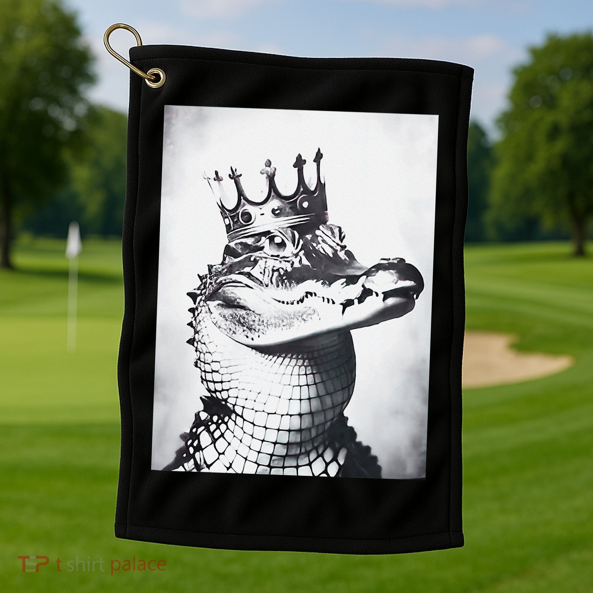 Alligator Royal Gator King  Crowned Crocodile Art Alligator Gift Golf Towel