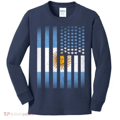 Argentina American Flag Kids Long Sleeve Shirt