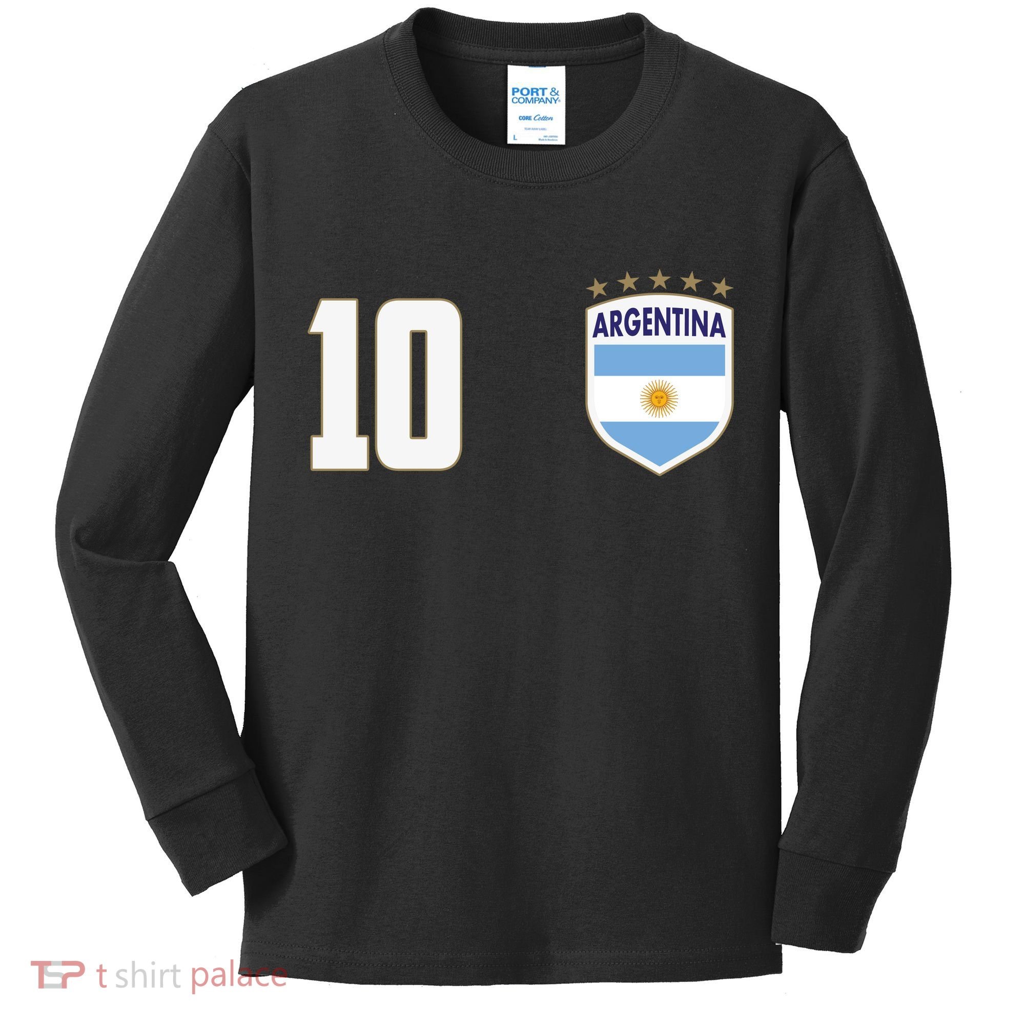 Argentina Flag Shield Logo Soccer World Cup Kids Long Sleeve Shirt