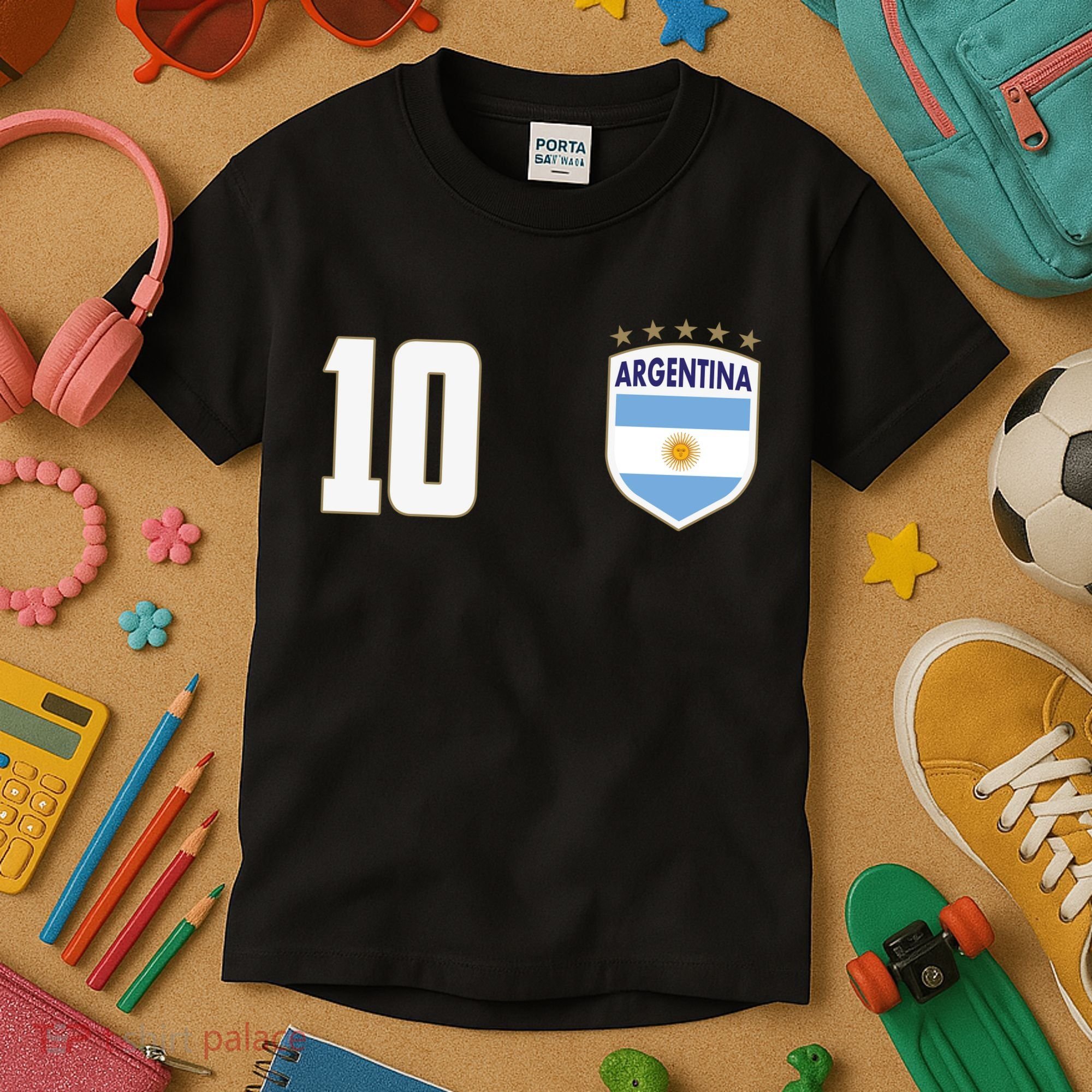 Argentina Flag Shield Logo Soccer World Cup Kids T-Shirt