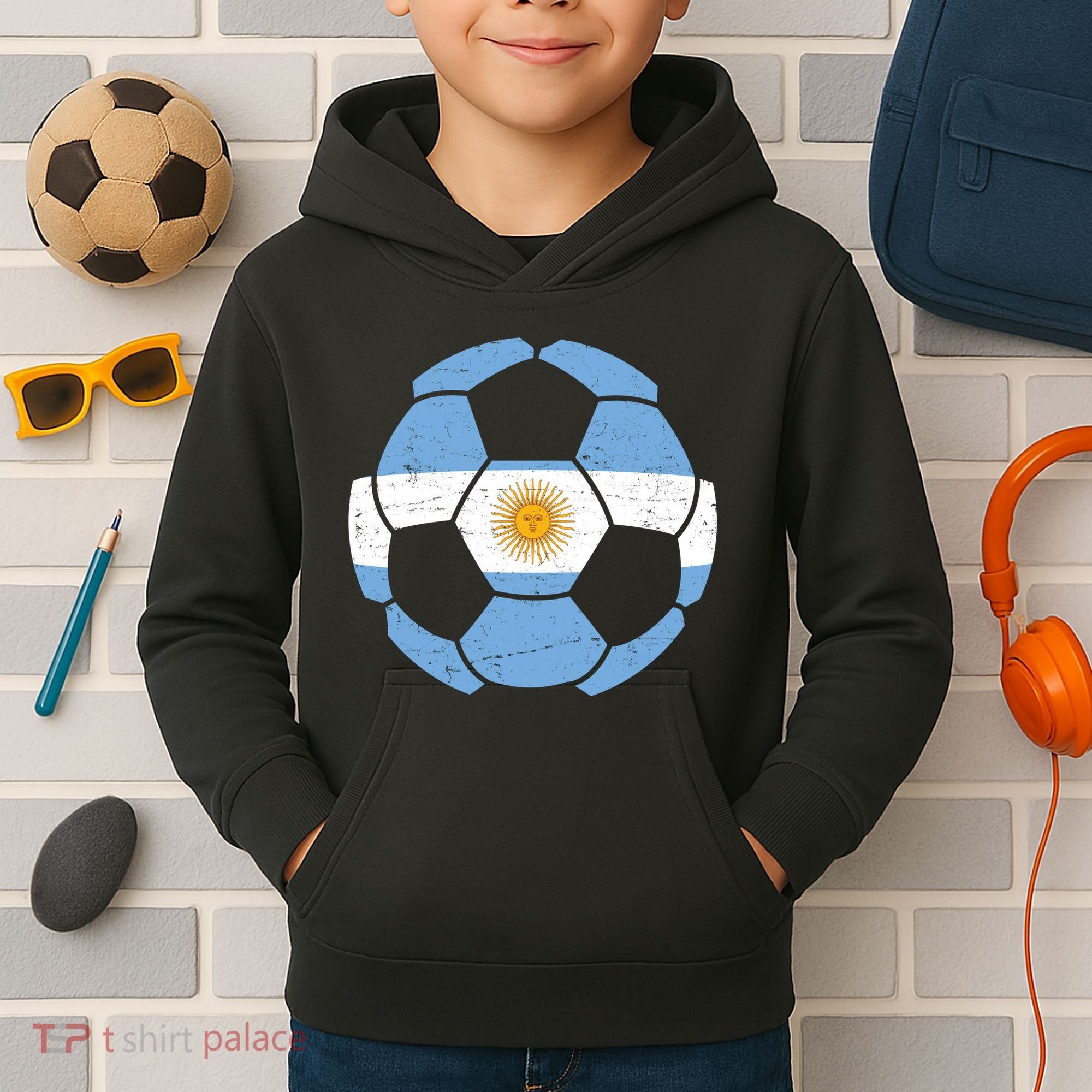 Argentina Flag Soccer Team Ball Futball Kids Hoodie