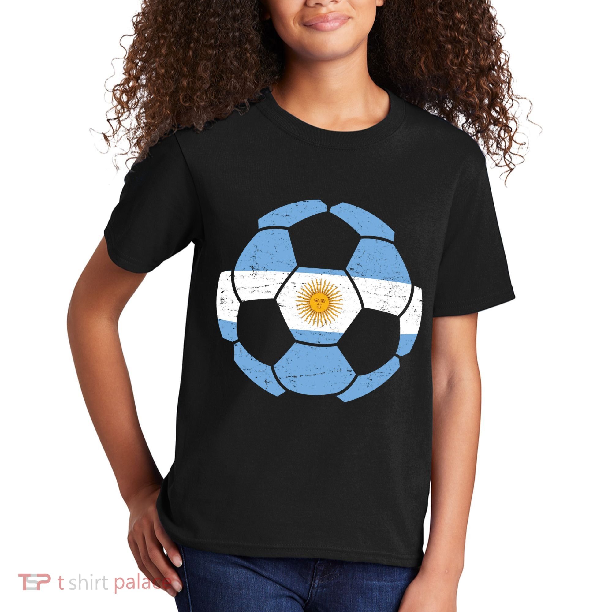 Argentina Flag Soccer Team Ball Futball Kids T-Shirt