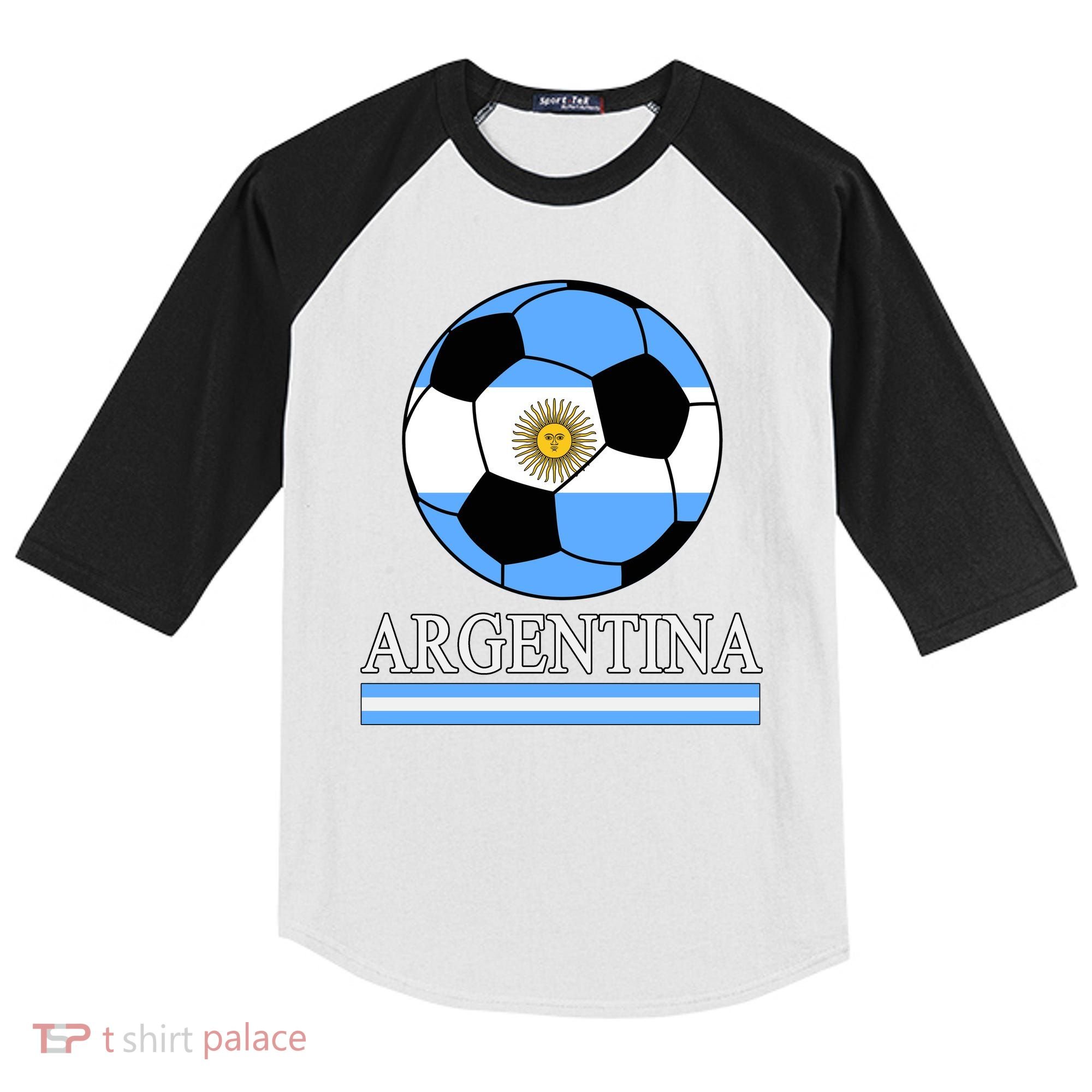 Argentina Soccer Country Flag Ball Kids Colorblock Raglan Jersey