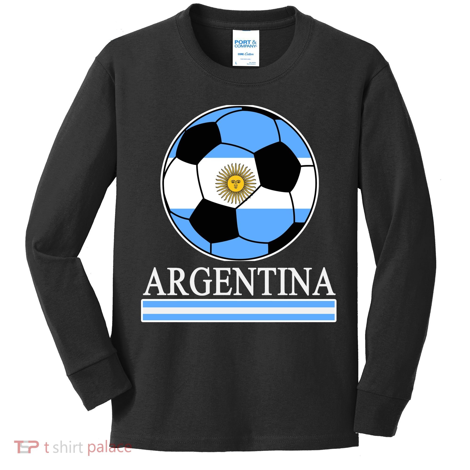 Argentina Soccer Country Flag Ball Kids Long Sleeve Shirt