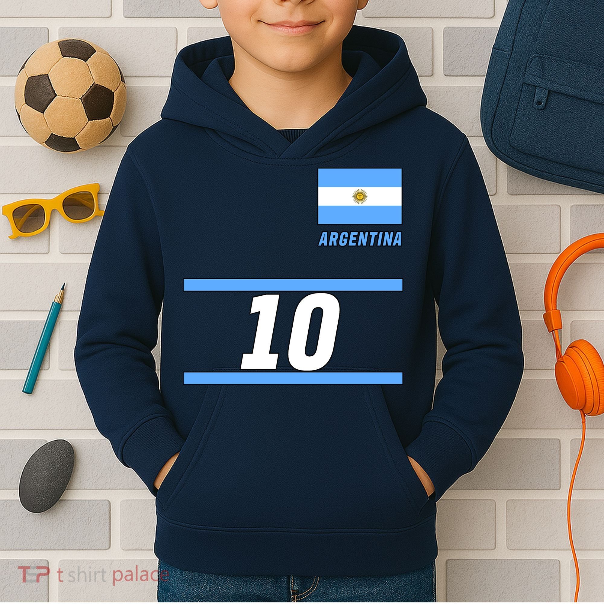 Argentina Soccer Jersey Number 10 Kids Hoodie
