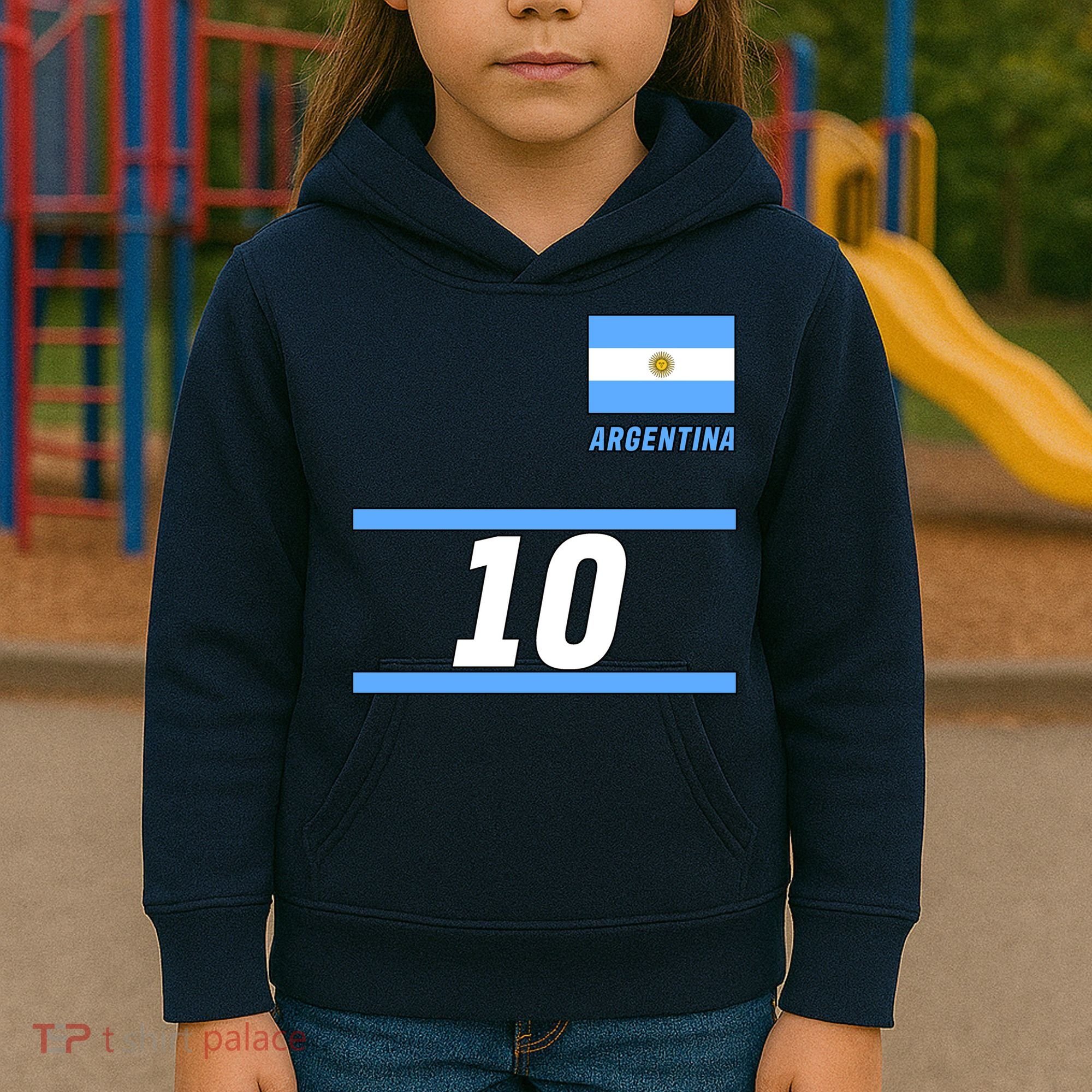 Argentina Soccer Jersey Number 10 Kids Hoodie