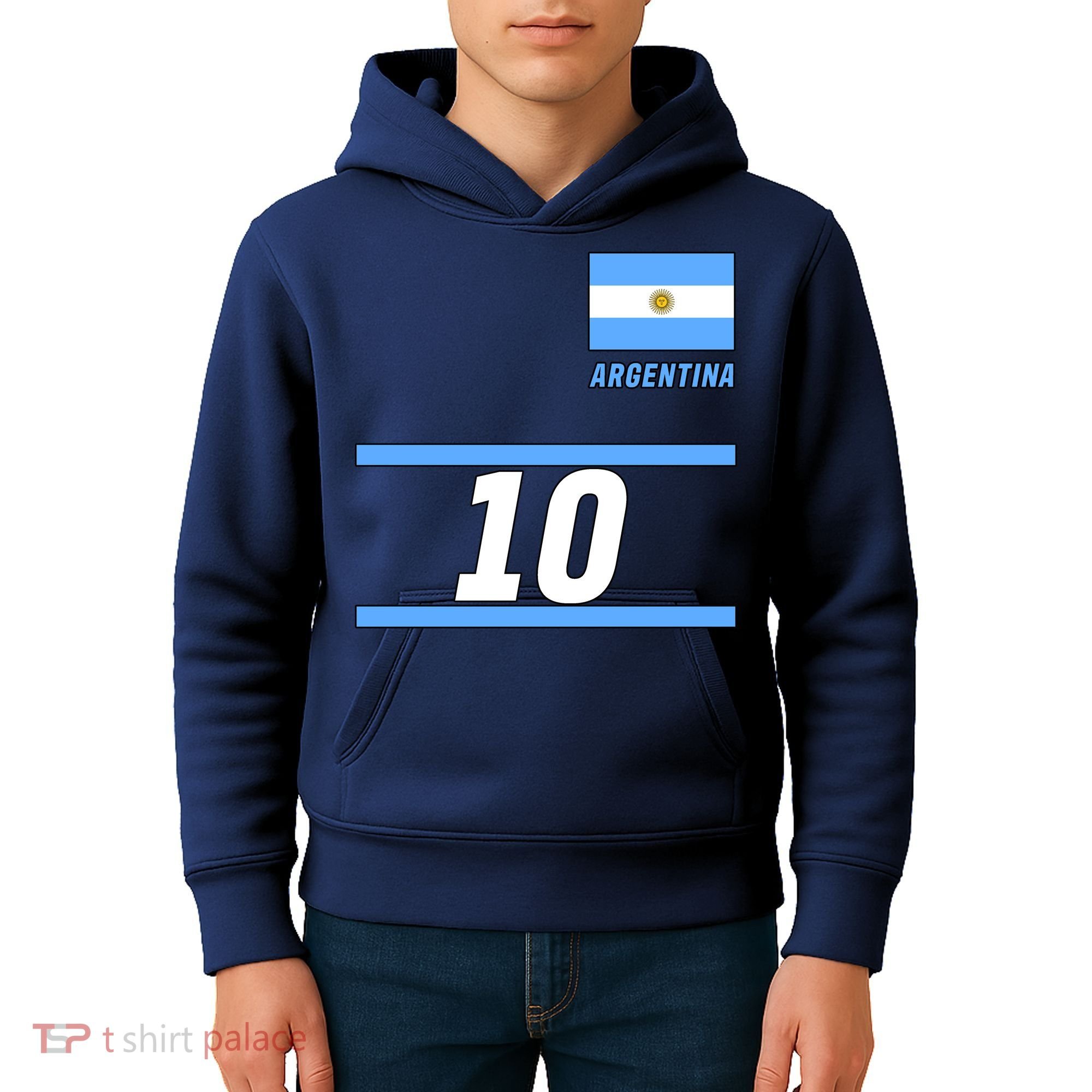 Argentina Soccer Jersey Number 10 Kids Hoodie