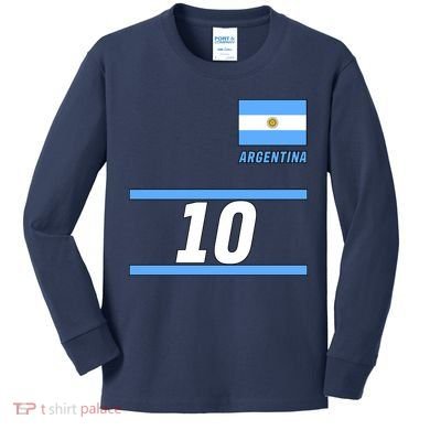 Argentina Soccer Jersey Number 10 Kids Long Sleeve Shirt