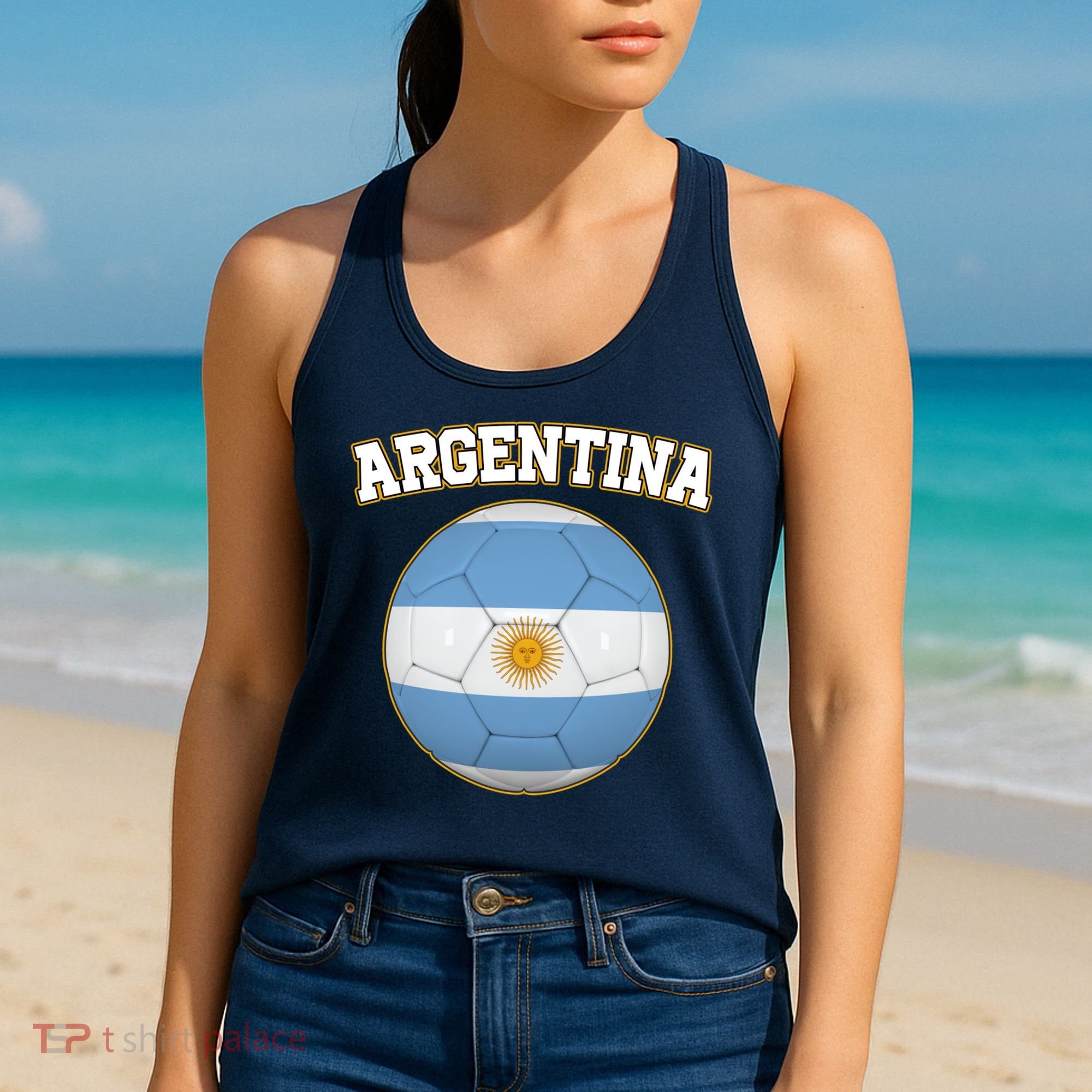 Argentina Team Flag Soccer Ball World Cup Women's Tank Top