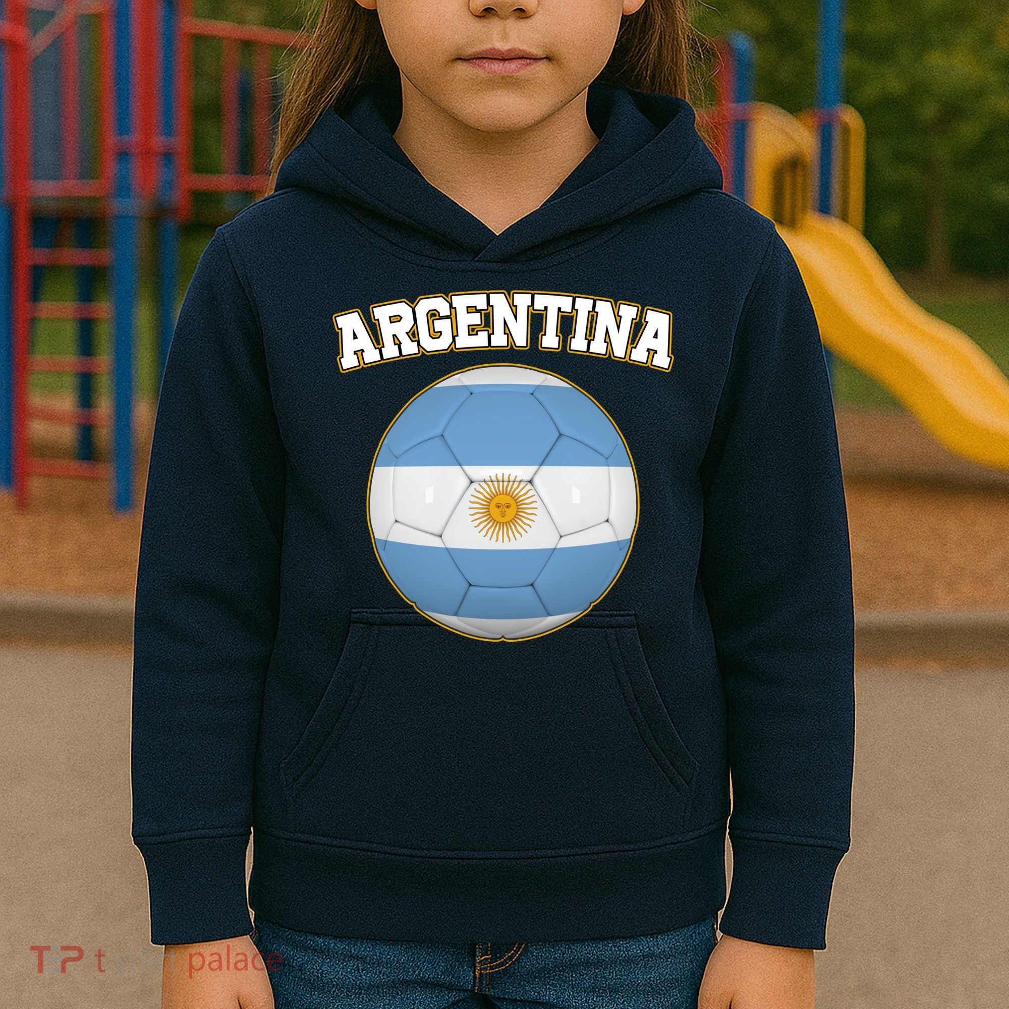 Argentina Team Flag Soccer Ball World Cup Kids Hoodie