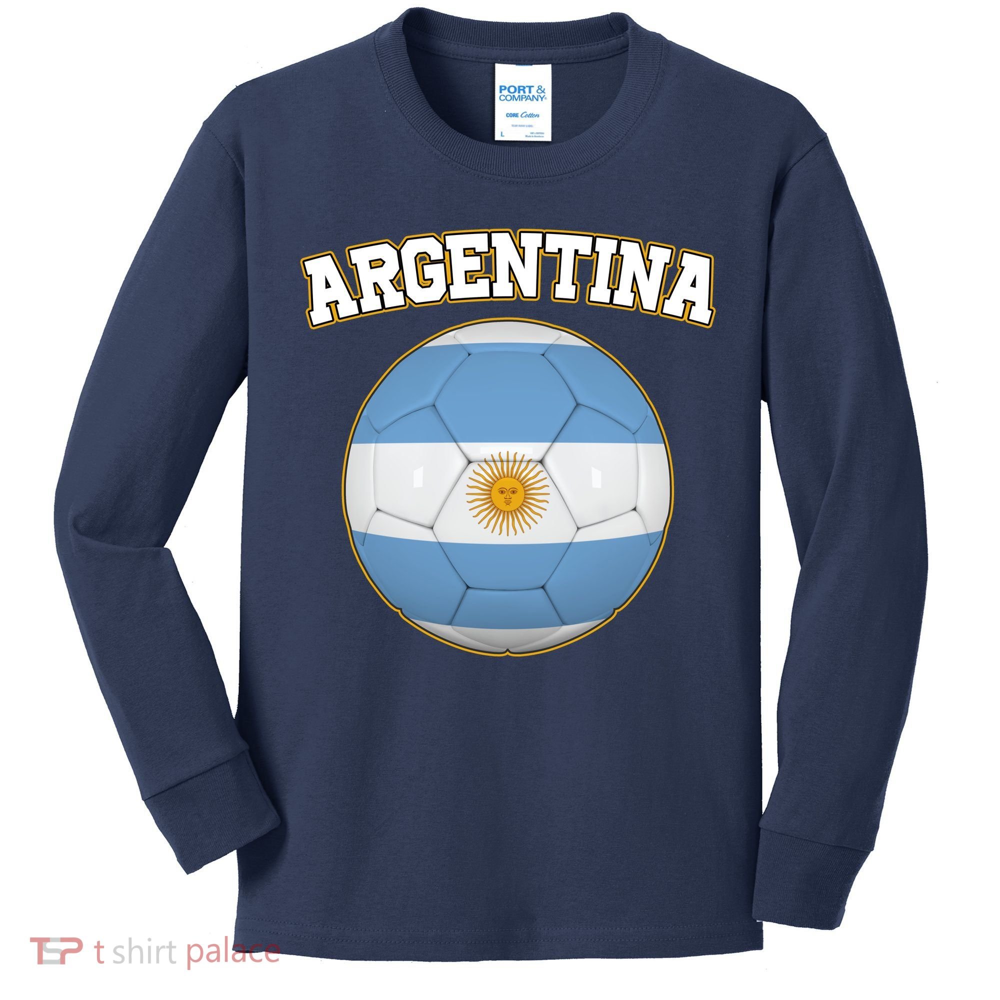 Argentina Team Flag Soccer Ball World Cup Kids Long Sleeve Shirt