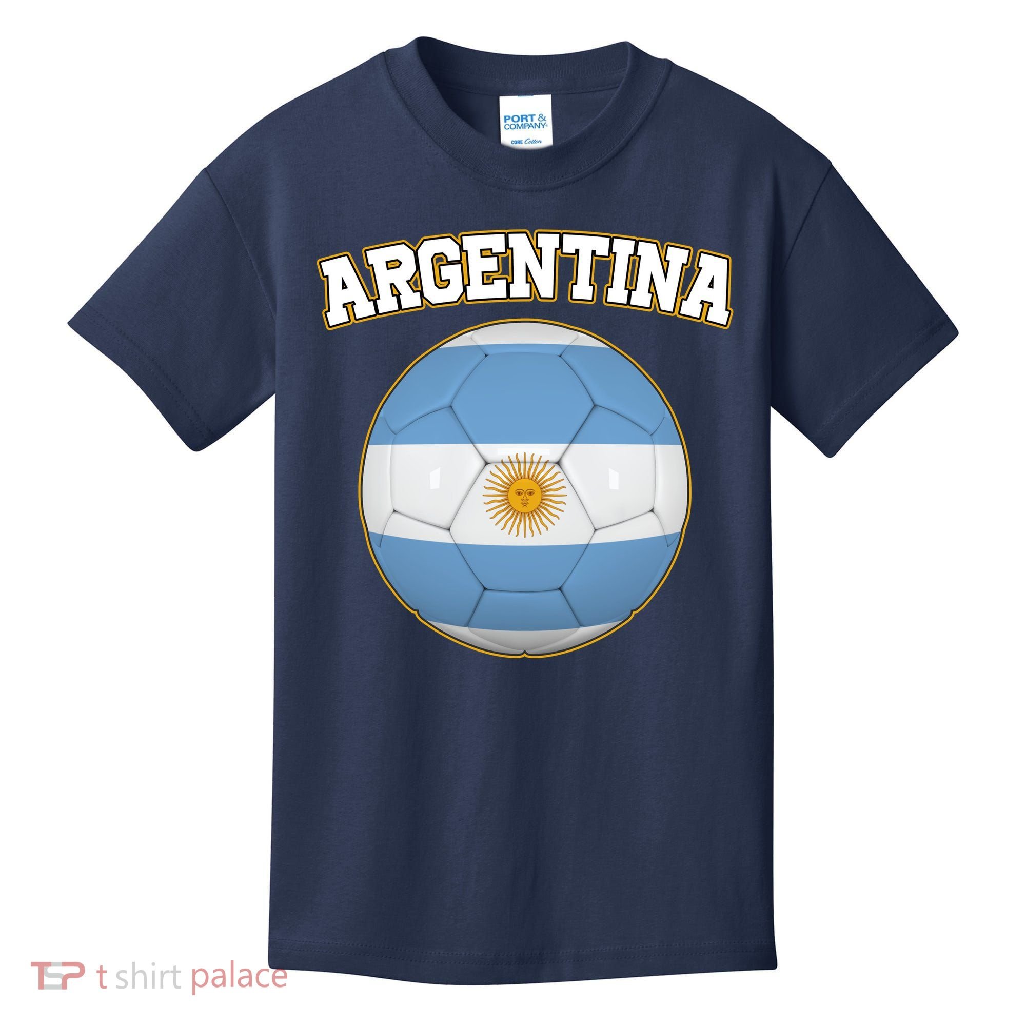 Argentina Team Flag Soccer Ball World Cup Kids T-Shirt