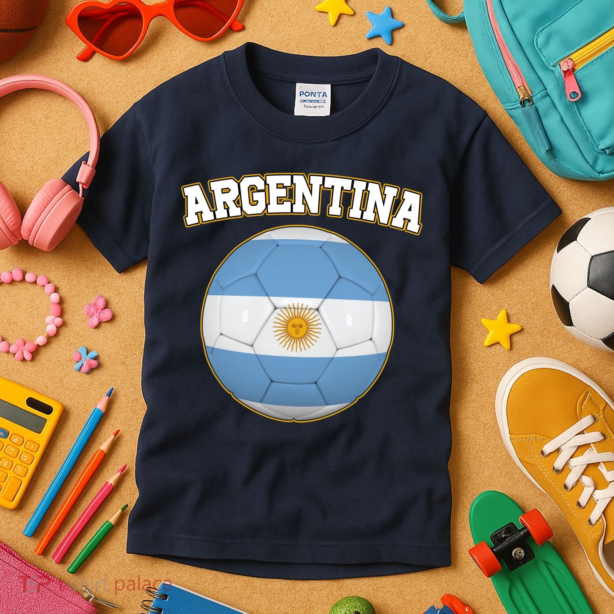 Argentina Team Flag Soccer Ball World Cup Kids T-Shirt