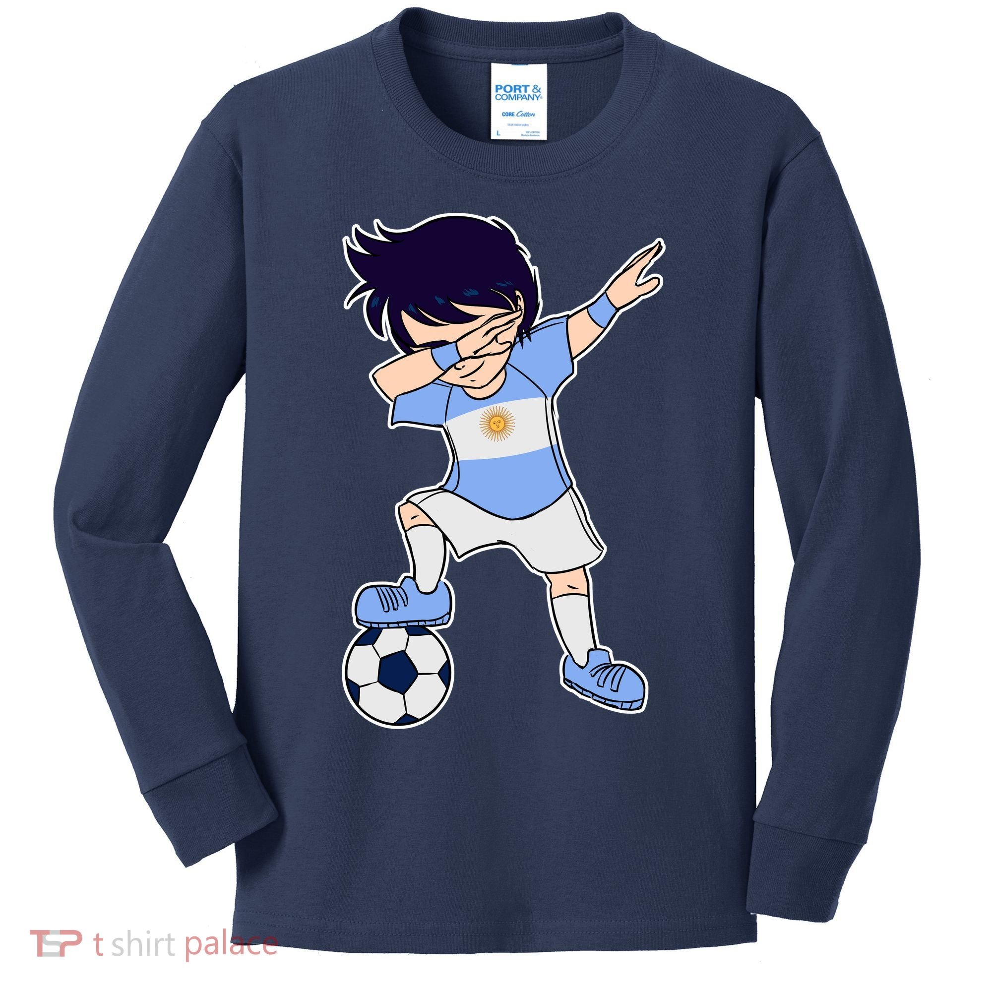 Argentinian Dabbing Soccer Boy Argentina Kids Long Sleeve Shirt