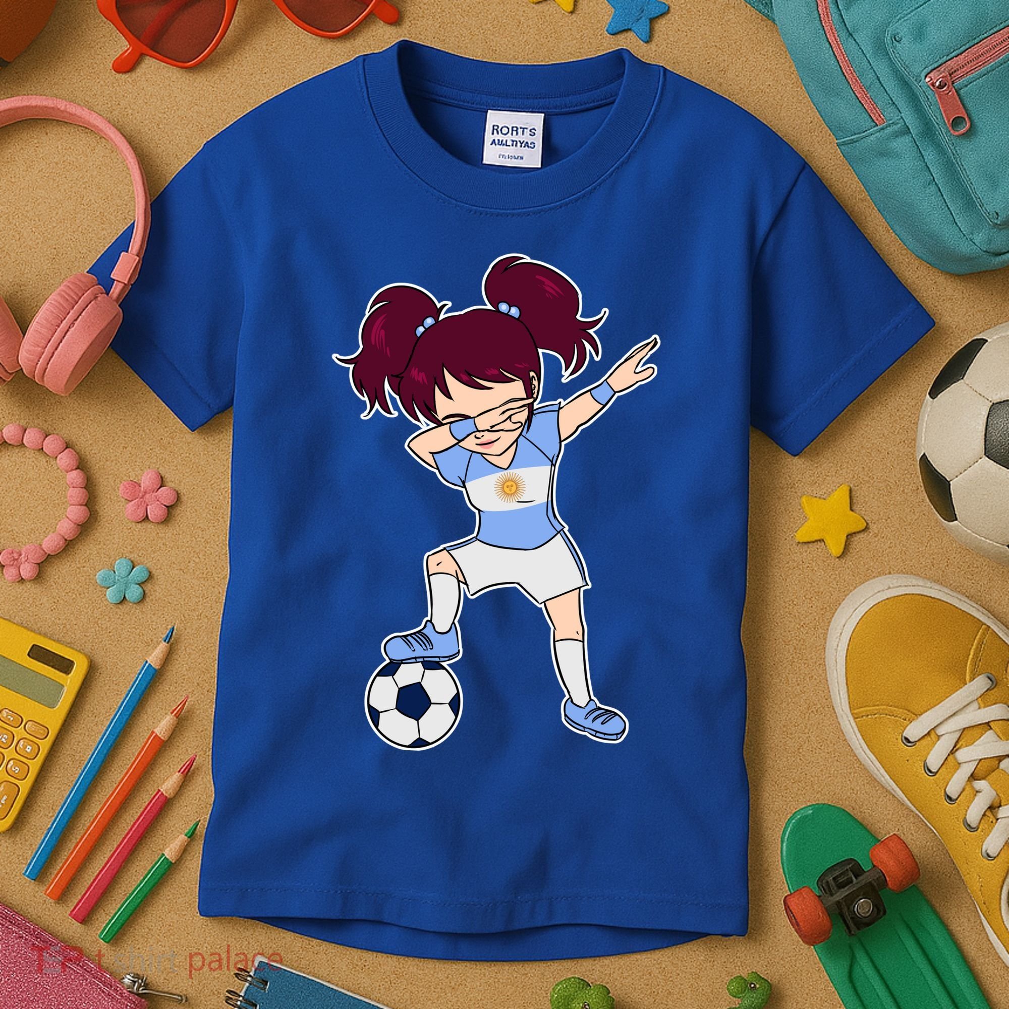 Argentinian Dabbing Soccer Gril Argentina Kids T-Shirt
