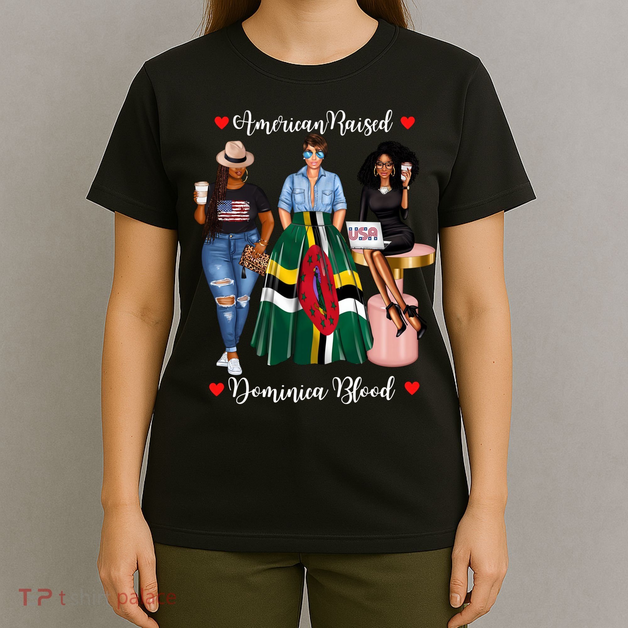 American Raised Half Dominican Born In Dominica Roots Gift T-Shirt