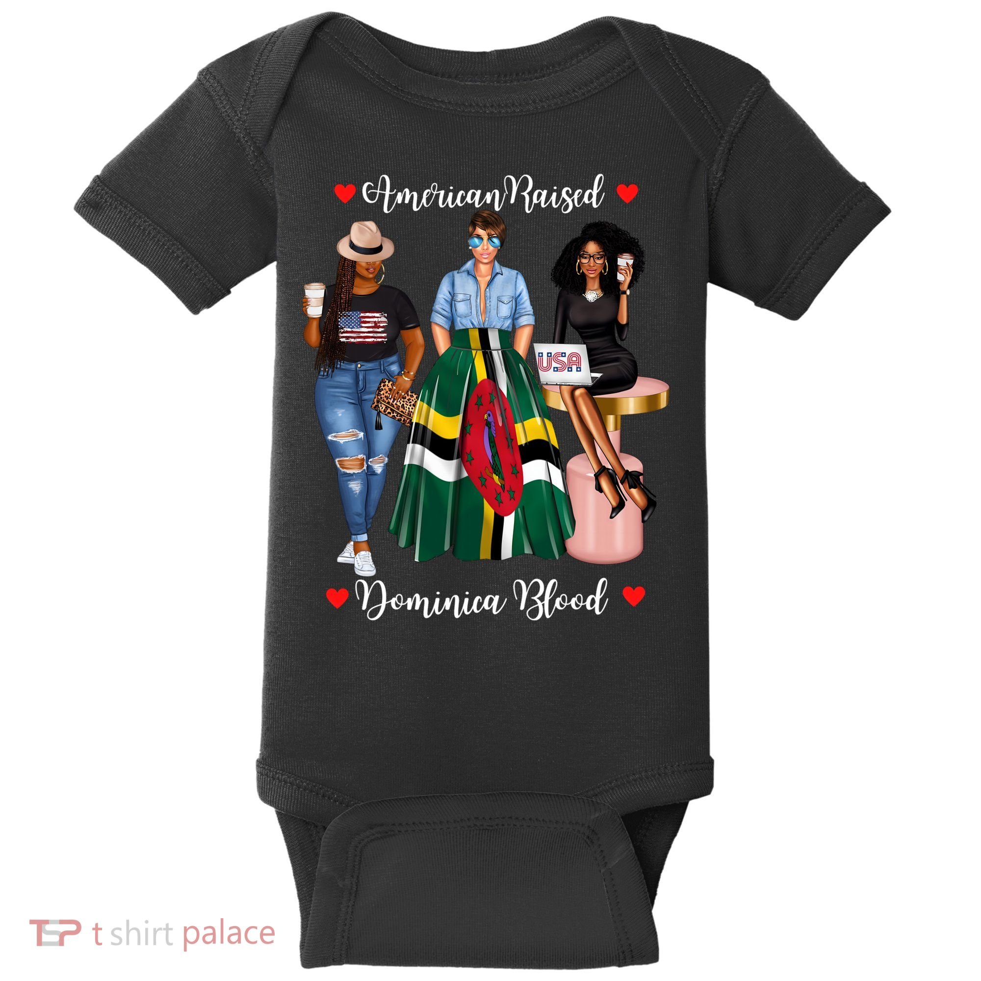 American Raised Half Dominican Born In Dominica Roots Gift Baby Bodysuit