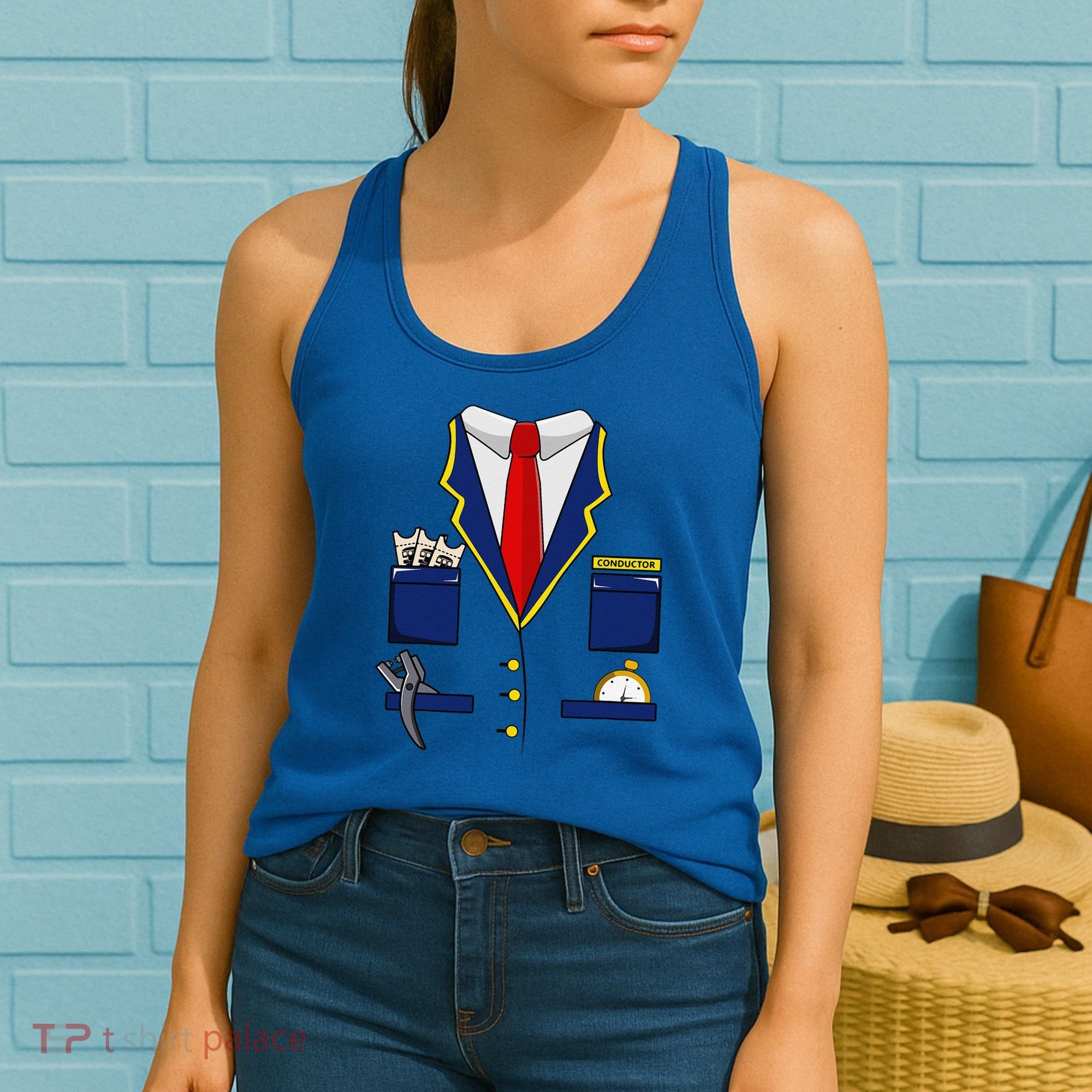 Adult Railroad Halloween Train Conductor Costume Women's Tank Top