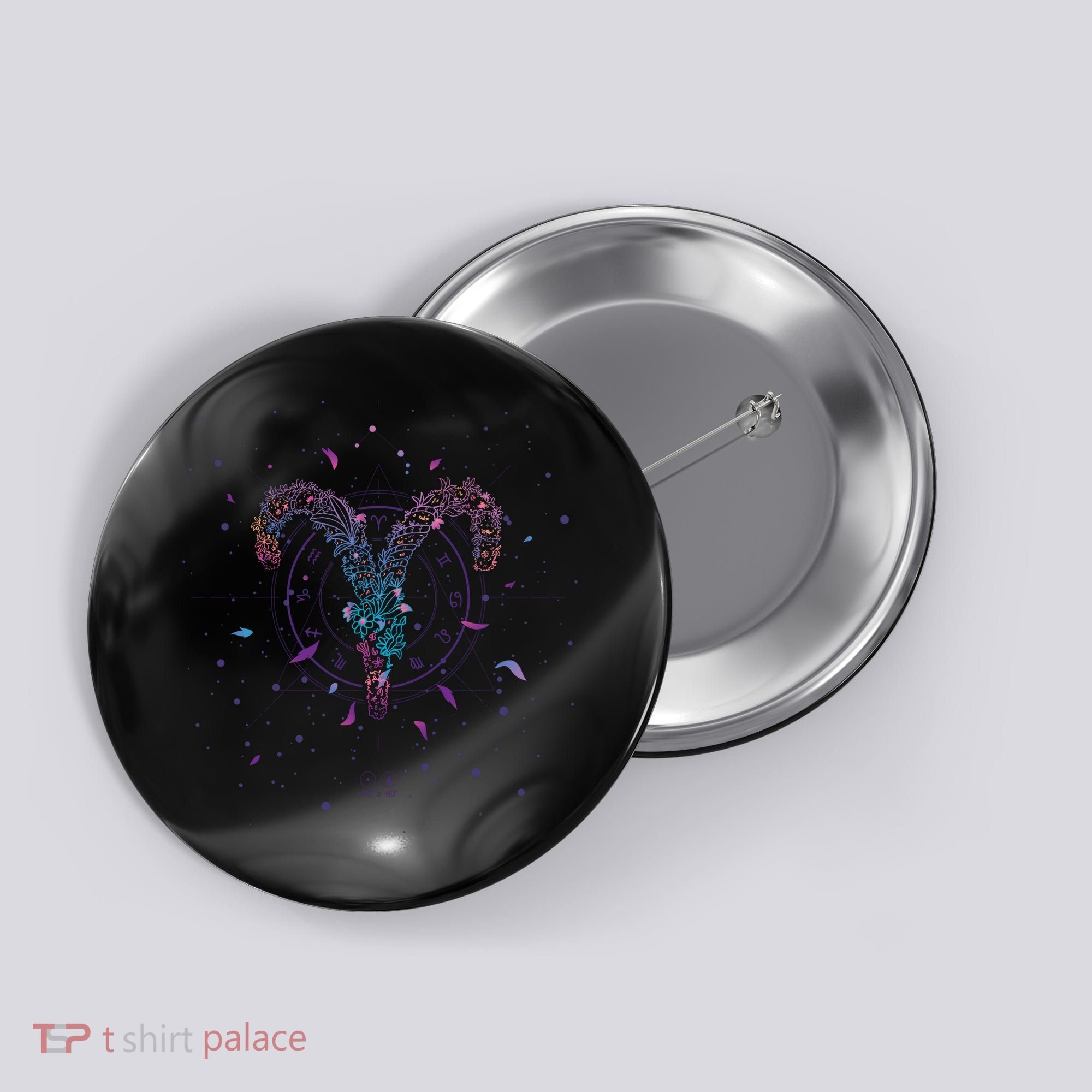 Aries Floral Zodiac Button
