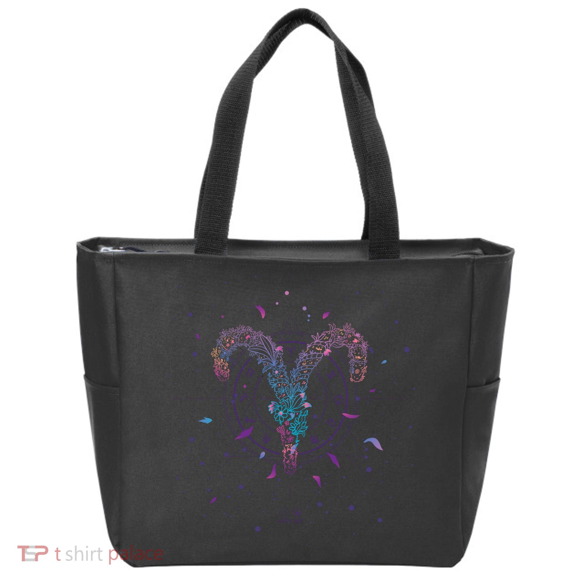 Aries Floral Zodiac Tote Bag