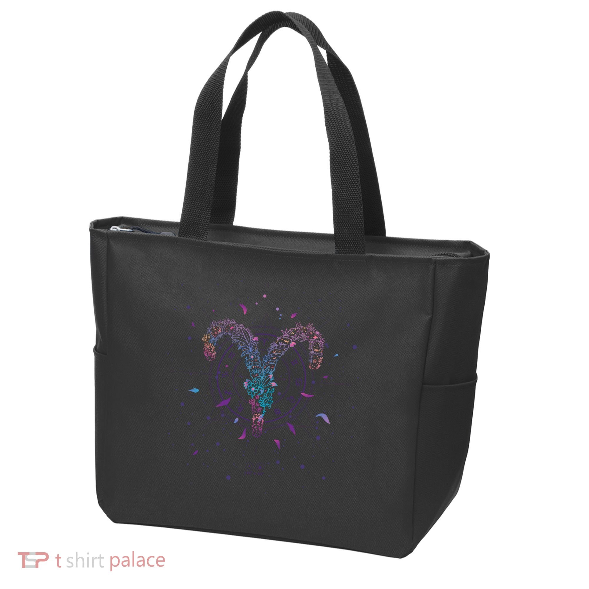 Aries Floral Zodiac Tote Bag