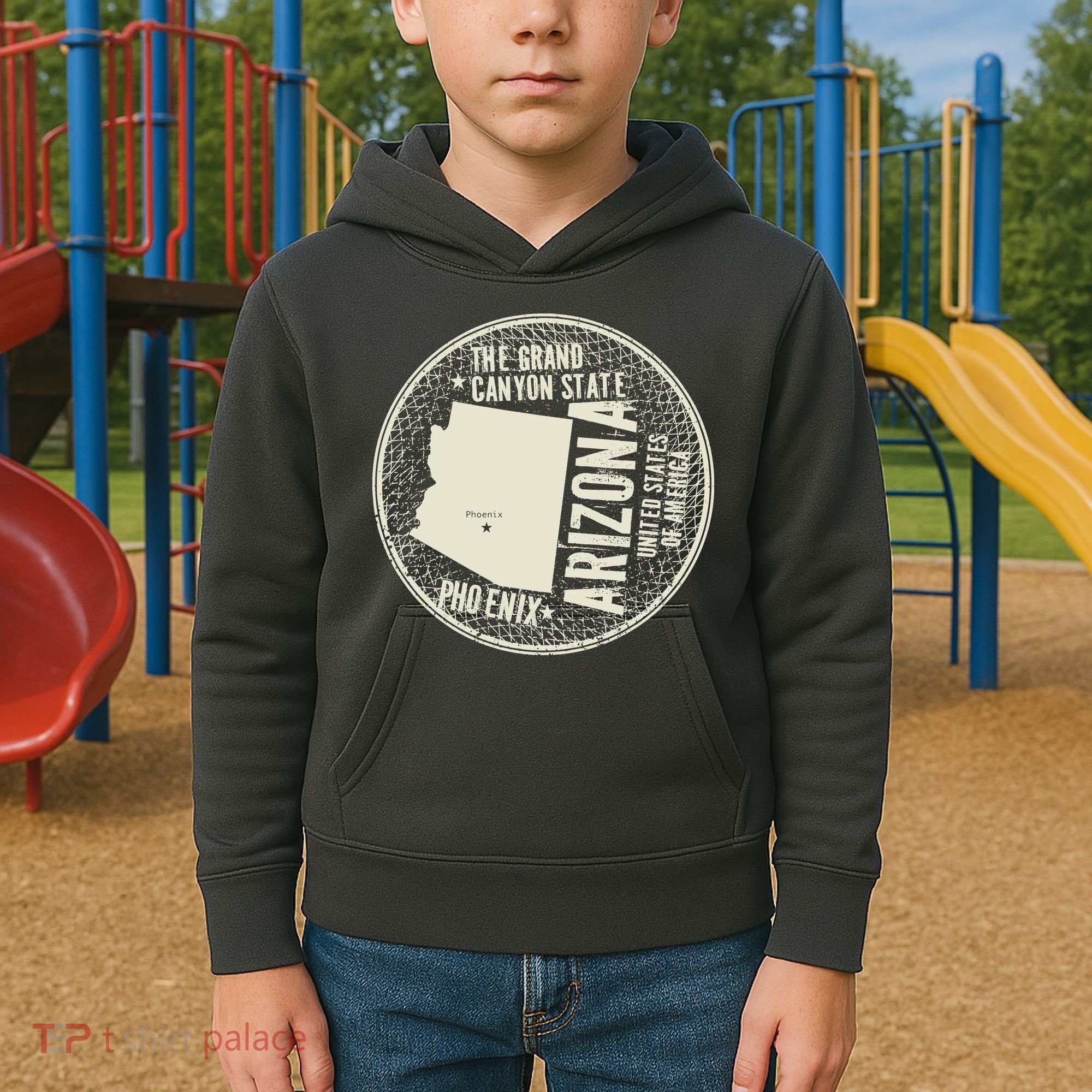 Arizona Grand Canyon State Retro Circle Kids Hoodie