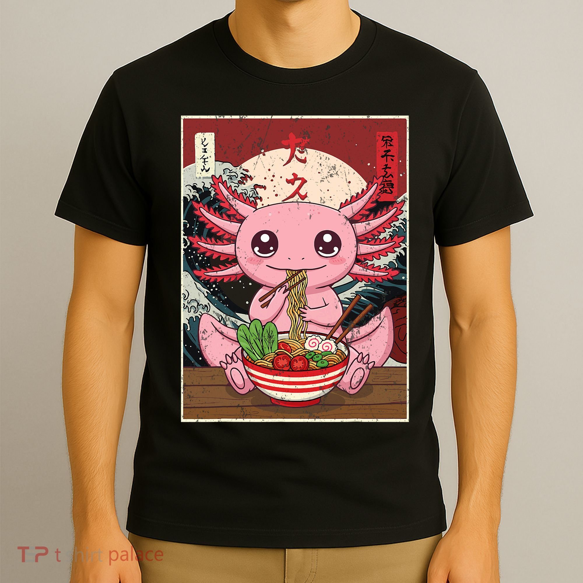 Axolotl Ramen Japanese Funny Graphic Tees Kawaii Anime Gifts T-Shirt