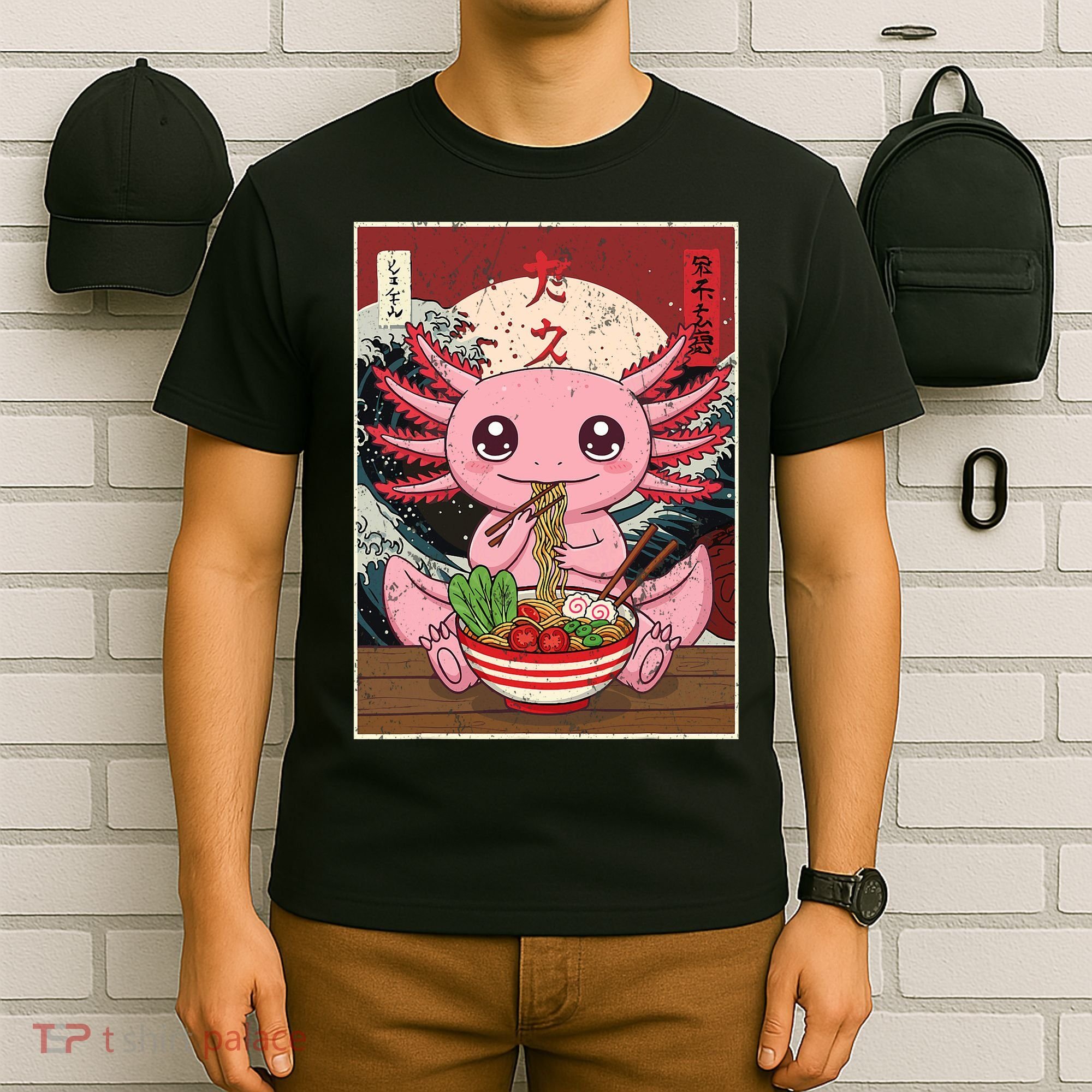 Axolotl Ramen Japanese Funny Graphic Tees Kawaii Anime Gifts T-Shirt