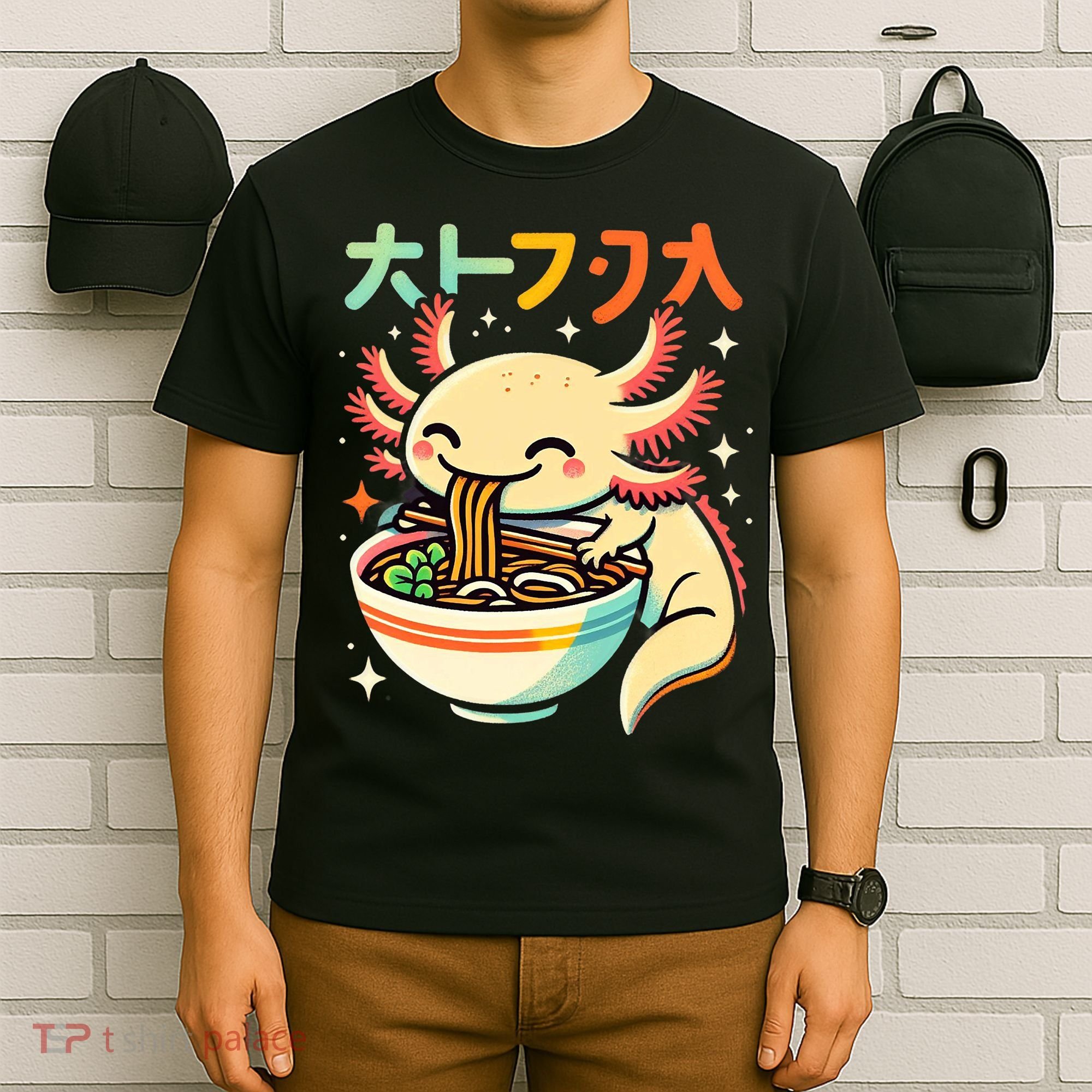 Axolotl Ramen Kawaii Neko Japanese Noodles Aesthetic T-Shirt