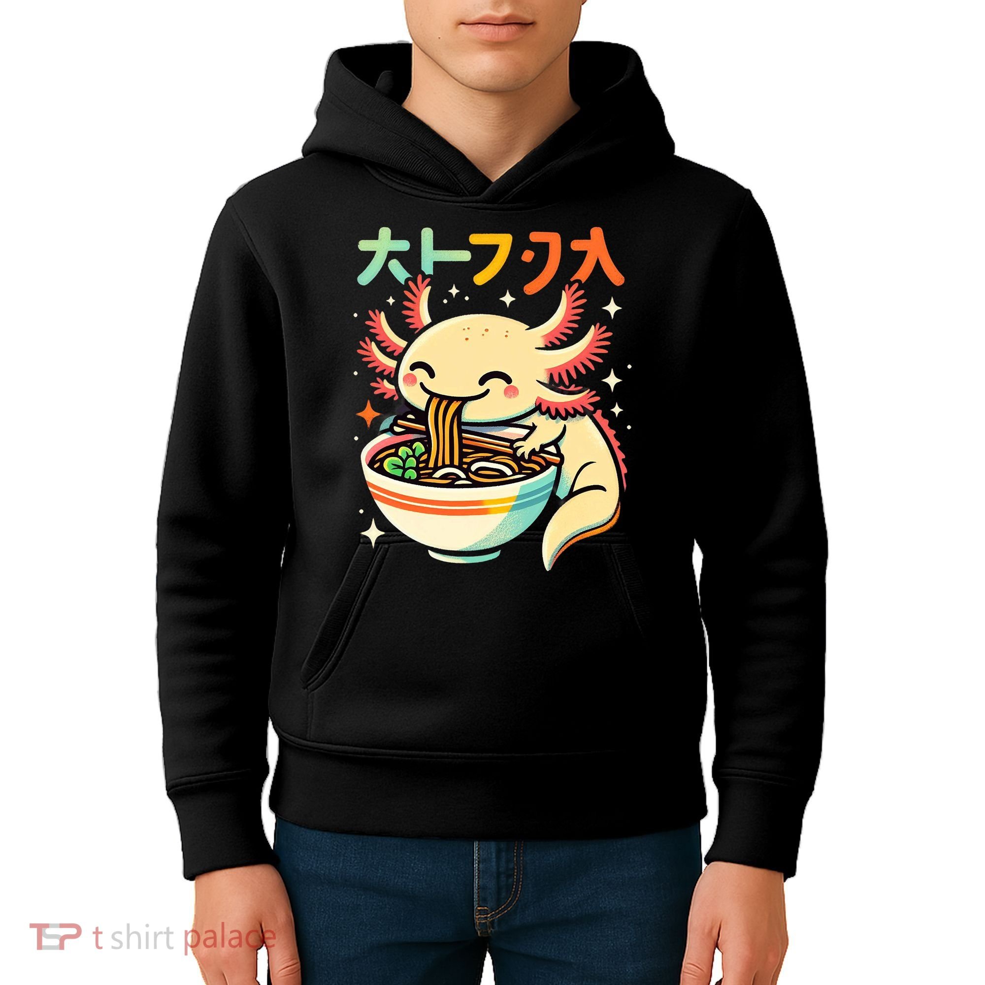 Axolotl Ramen Kawaii Neko Japanese Noodles Aesthetic Kids Hoodie