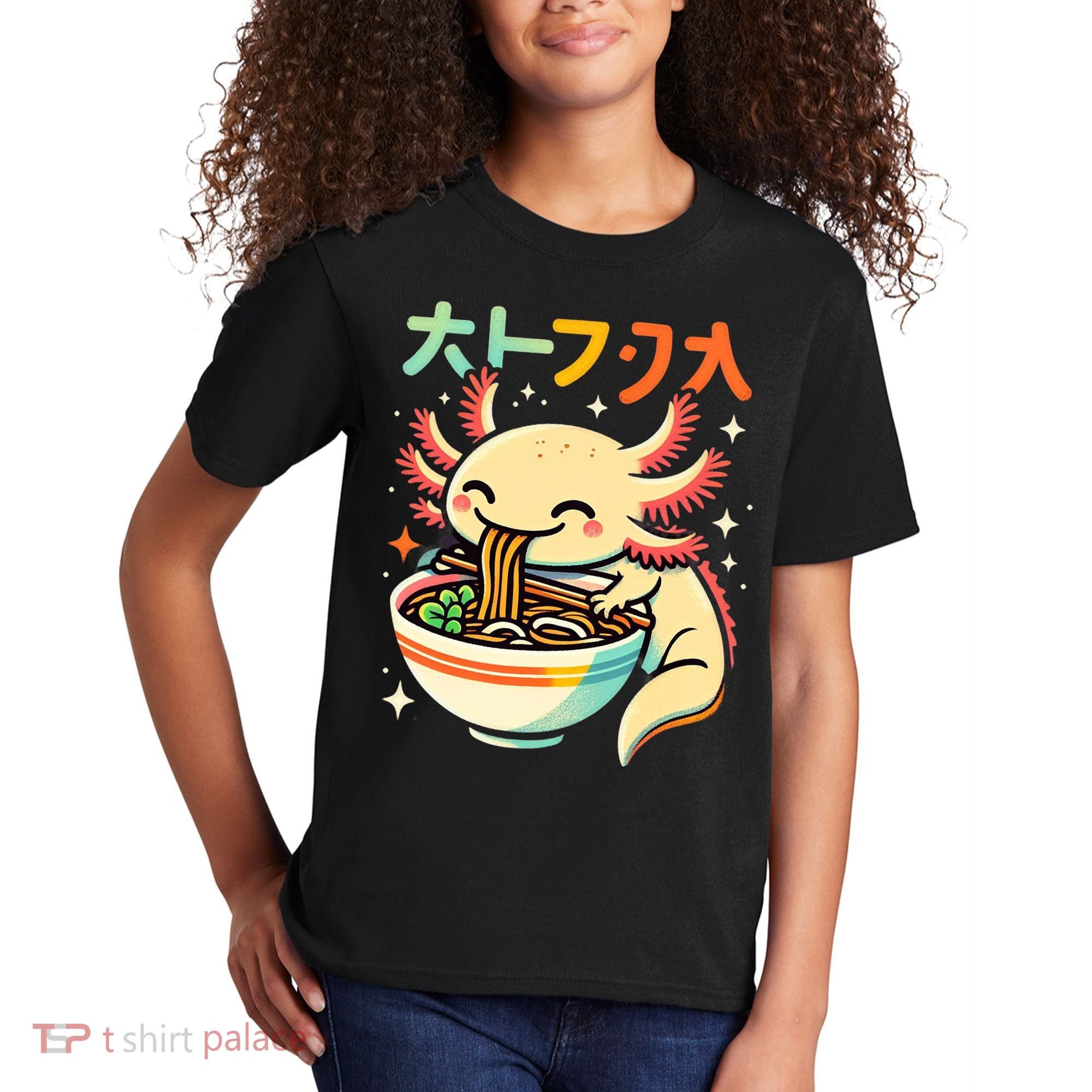 Axolotl Ramen Kawaii Neko Japanese Noodles Aesthetic Kids T-Shirt