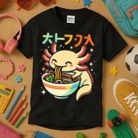 Axolotl Ramen Kawaii Neko Japanese Noodles Aesthetic Kids T-Shirt thumb 3