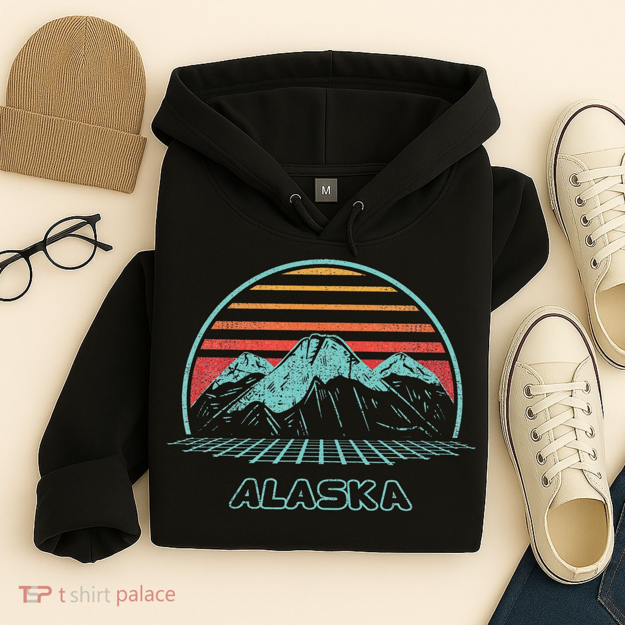 Alaska Retro Mountain Hiking 80s Style Hoodie