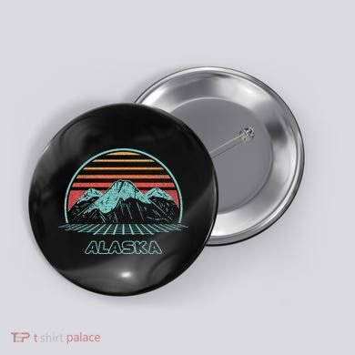 Alaska Retro Mountain Hiking 80s Style Button