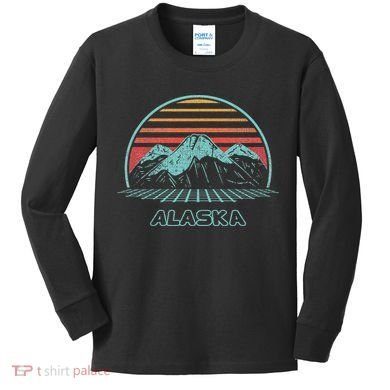 Alaska Retro Mountain Hiking 80s Style Kids Long Sleeve Shirt
