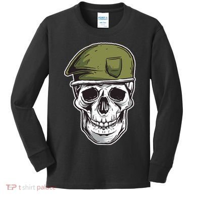 Army Military Skull Kids Long Sleeve Shirt