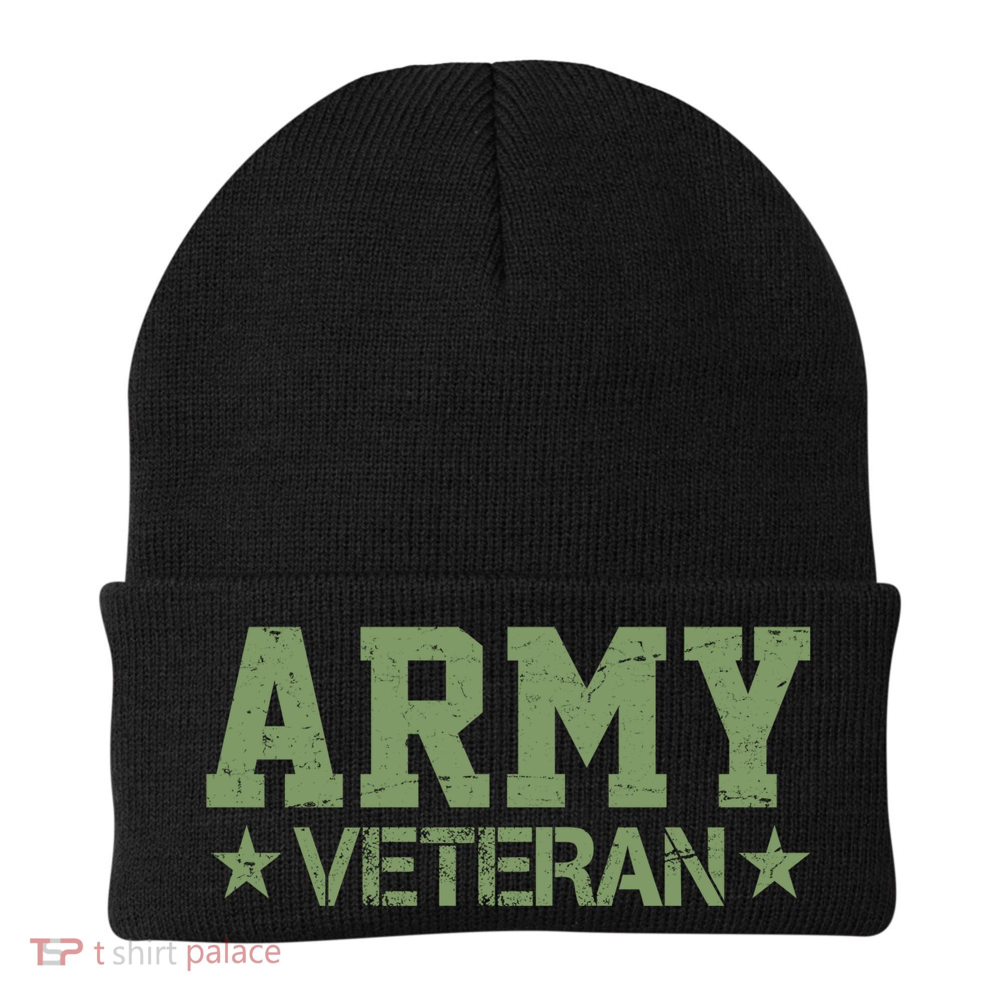 Army Veteran Distress Logo Beanie