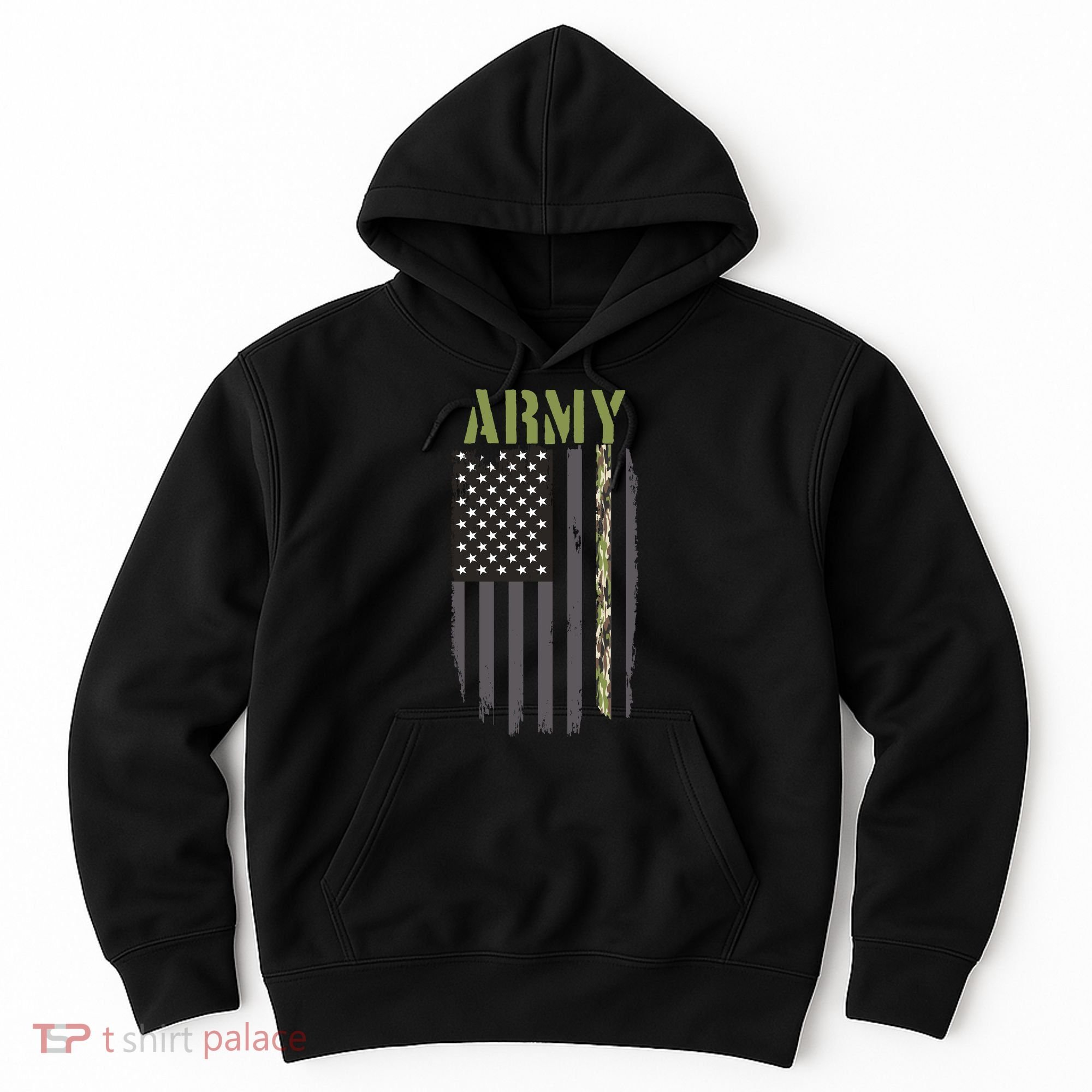 Army Veteran Thin Camo Line Flag Hoodie